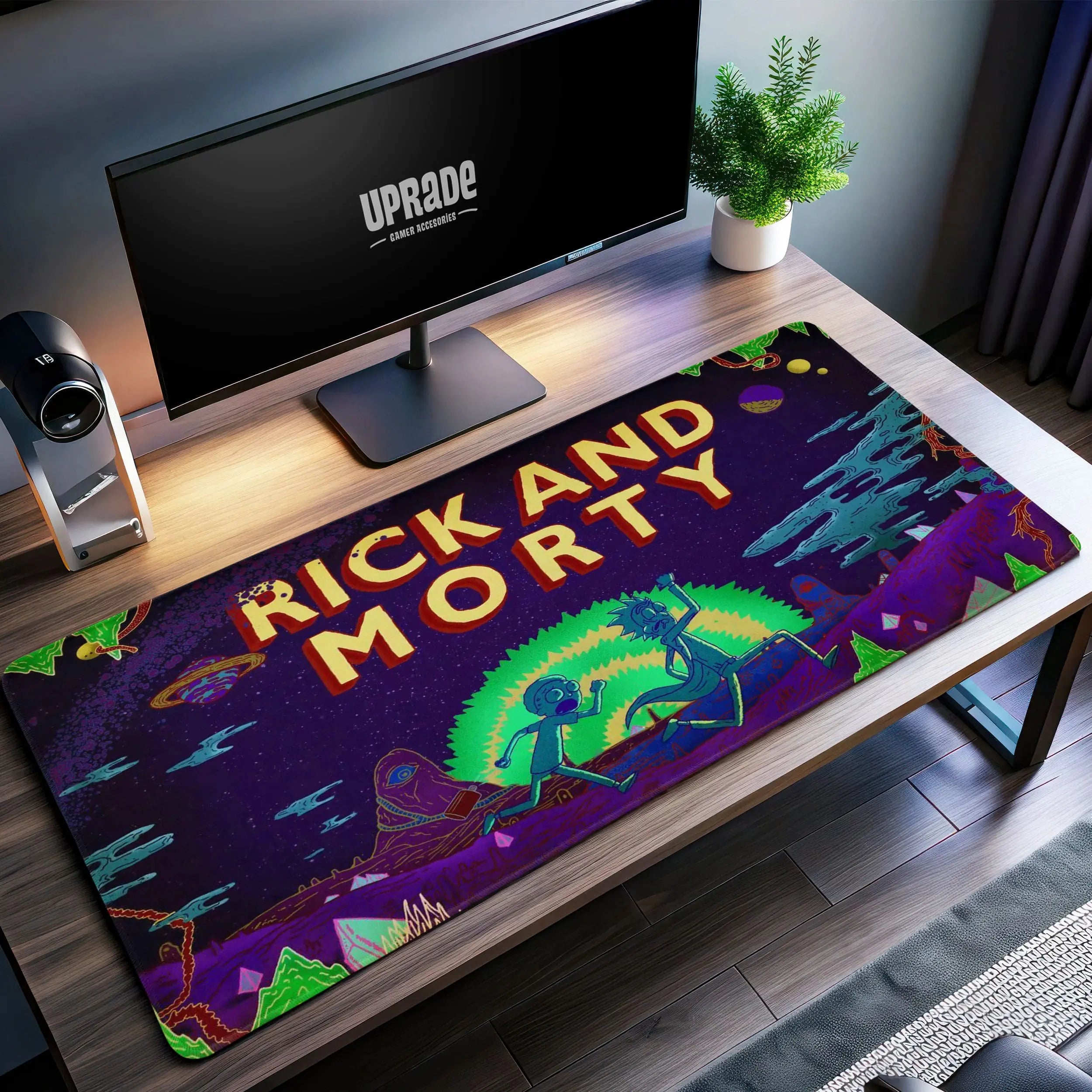 Allleftout Rick And Morty Galactic Escape Desk Mat, Neon Portal Mouse Pad