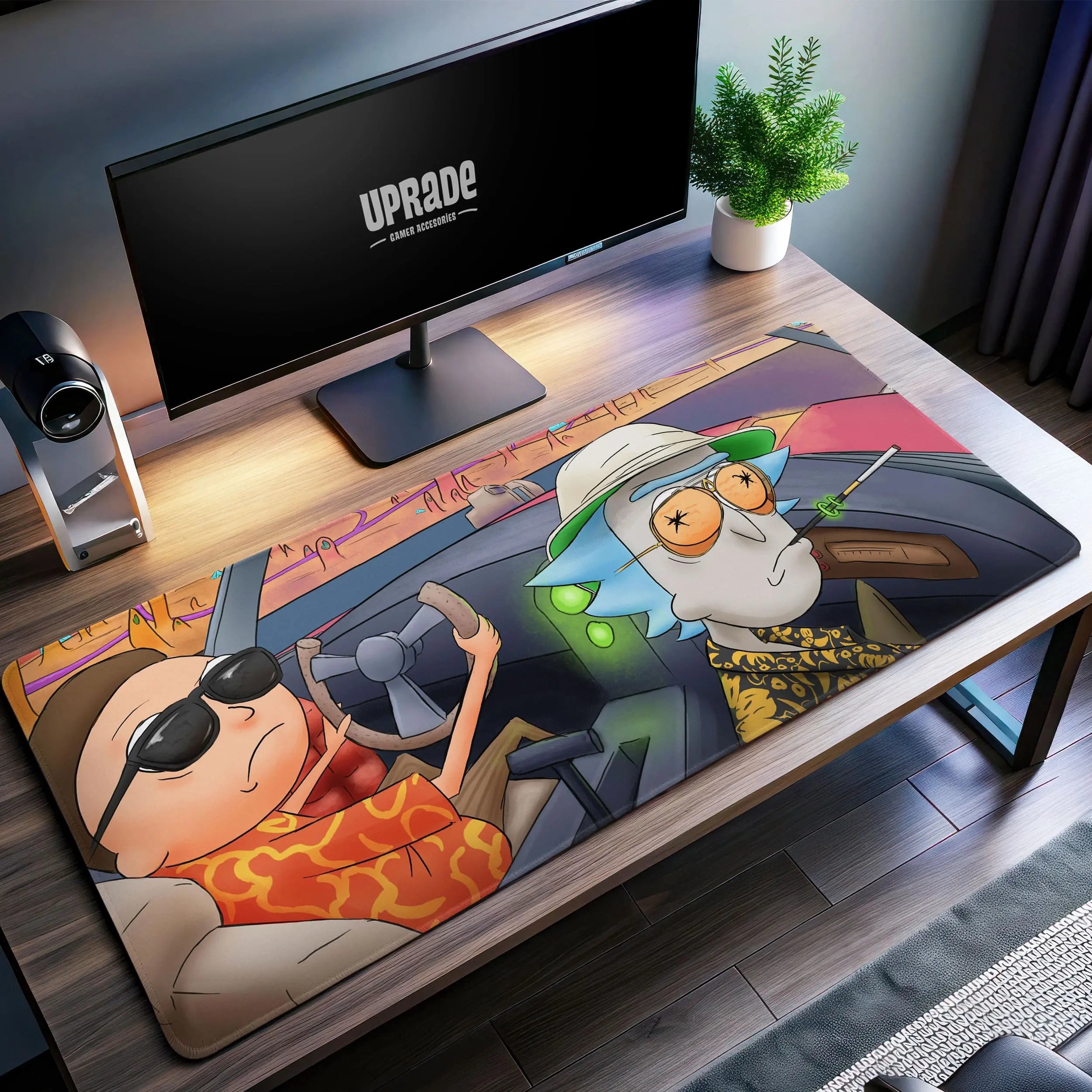 Allleftout Rick And Morty Desert Road Trip Desk Mat, Psychedelic Adventure Mouse Pad