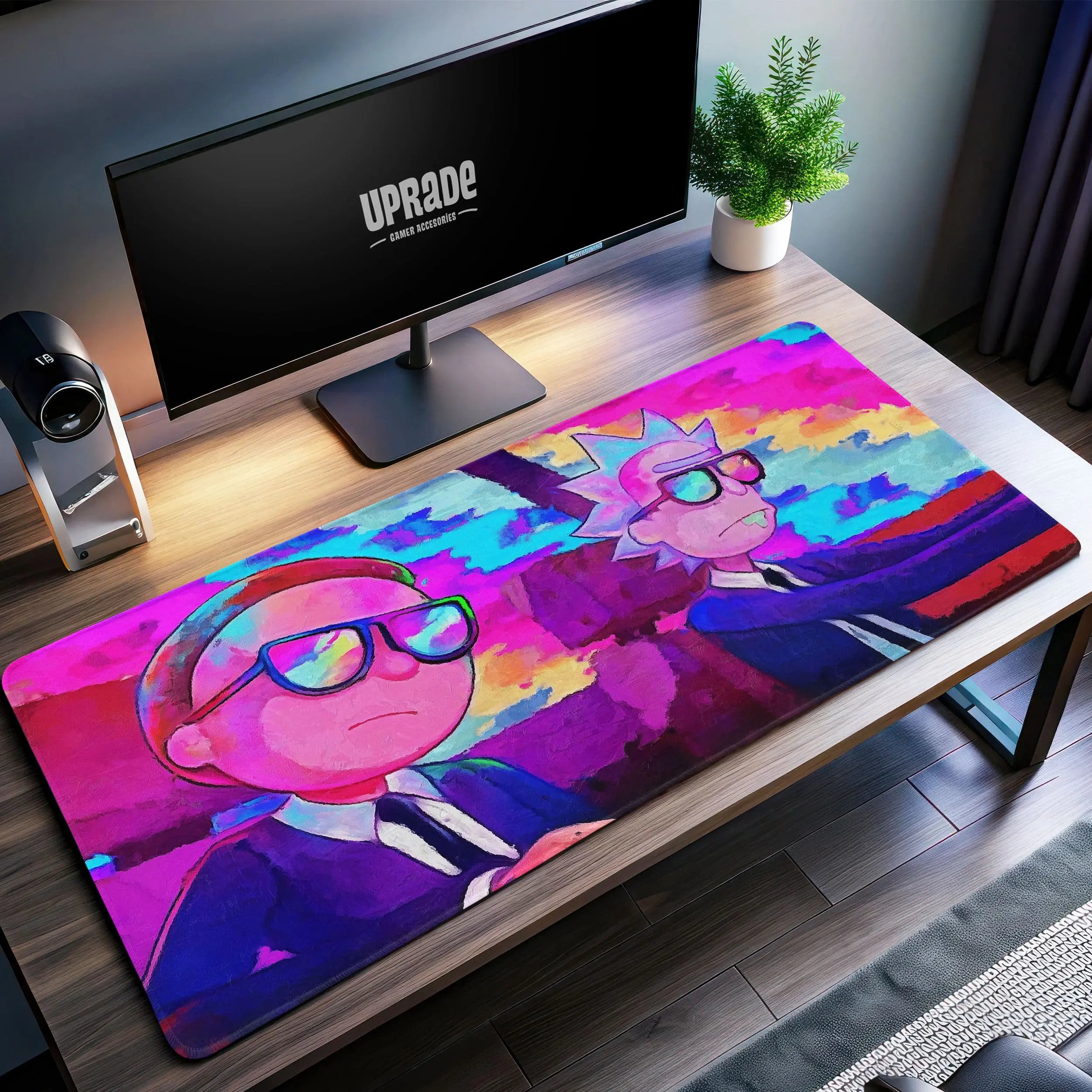 Allleftout Rick And Morty Neon Road Trip Desk Mat, Retro Vibes Mouse Pad