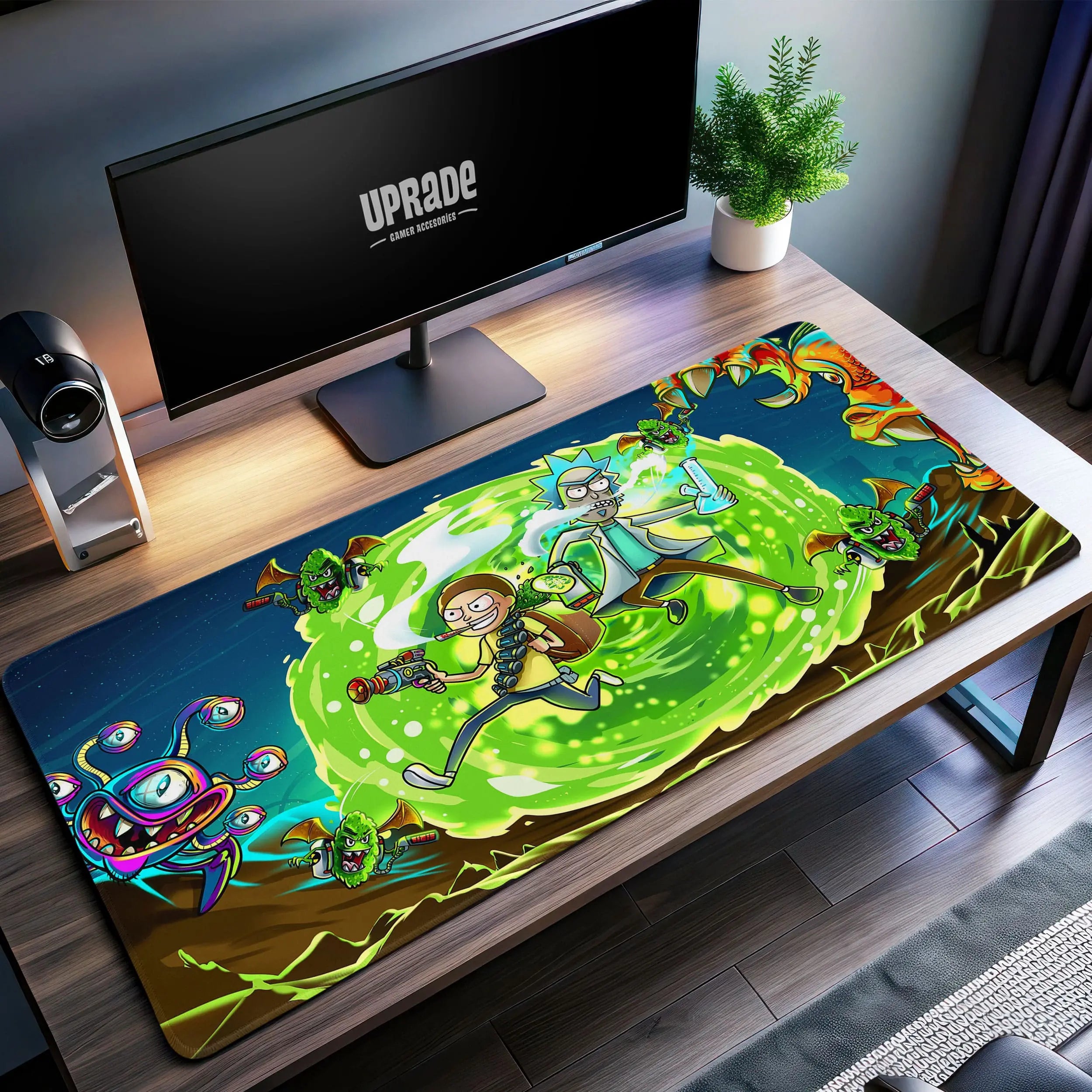 Allleftout Rick And Morty Alien Escape Desk Mat, Green Portal Mouse Pad