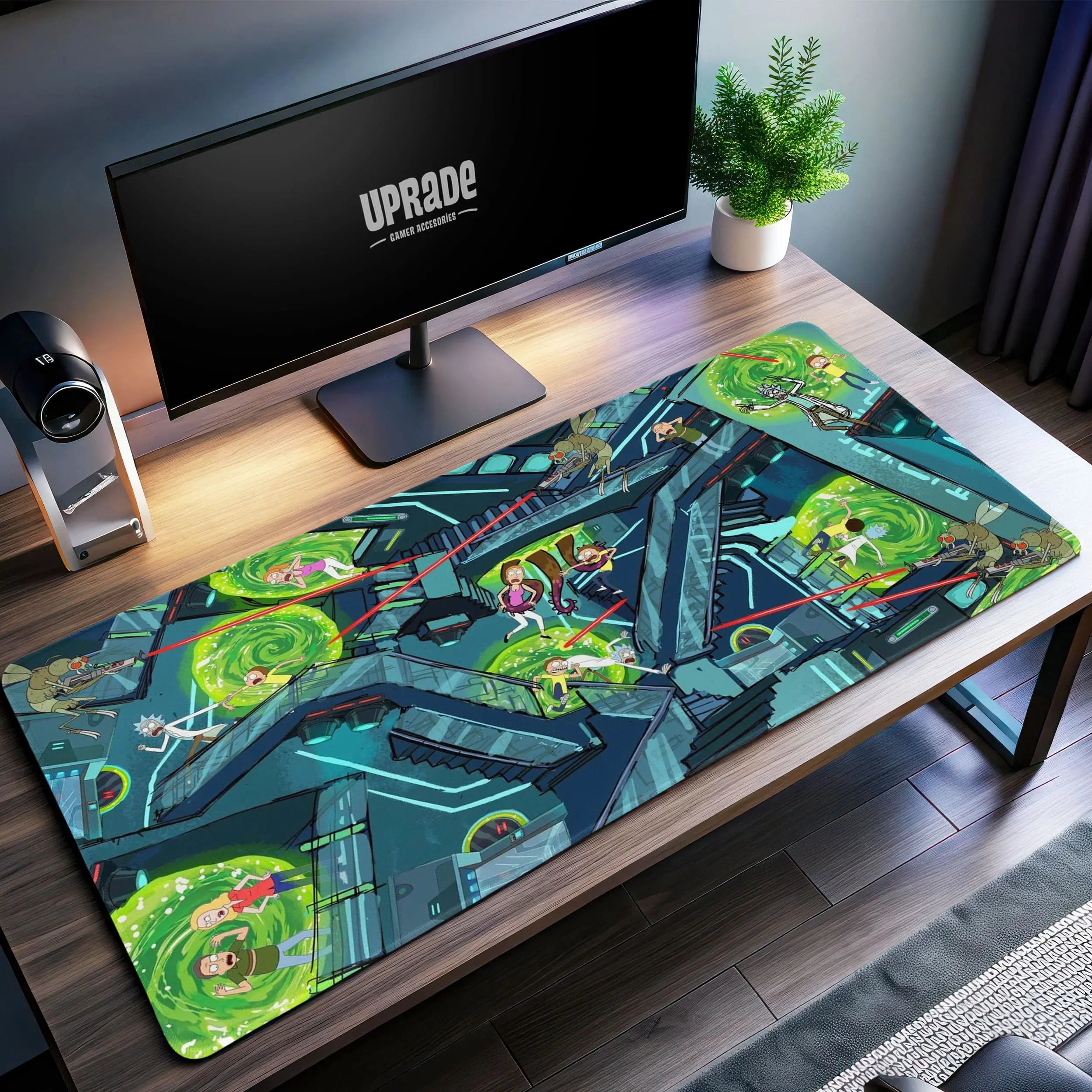 Allleftout Rick And Morty Portal Chase Desk Mat, Multiverse Action Mouse Pad