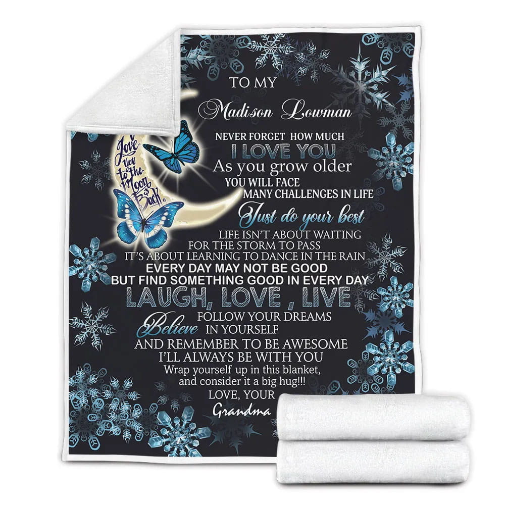 To My Granddaughter I Love You to The Moon and Back Fleece Blanket Gift For