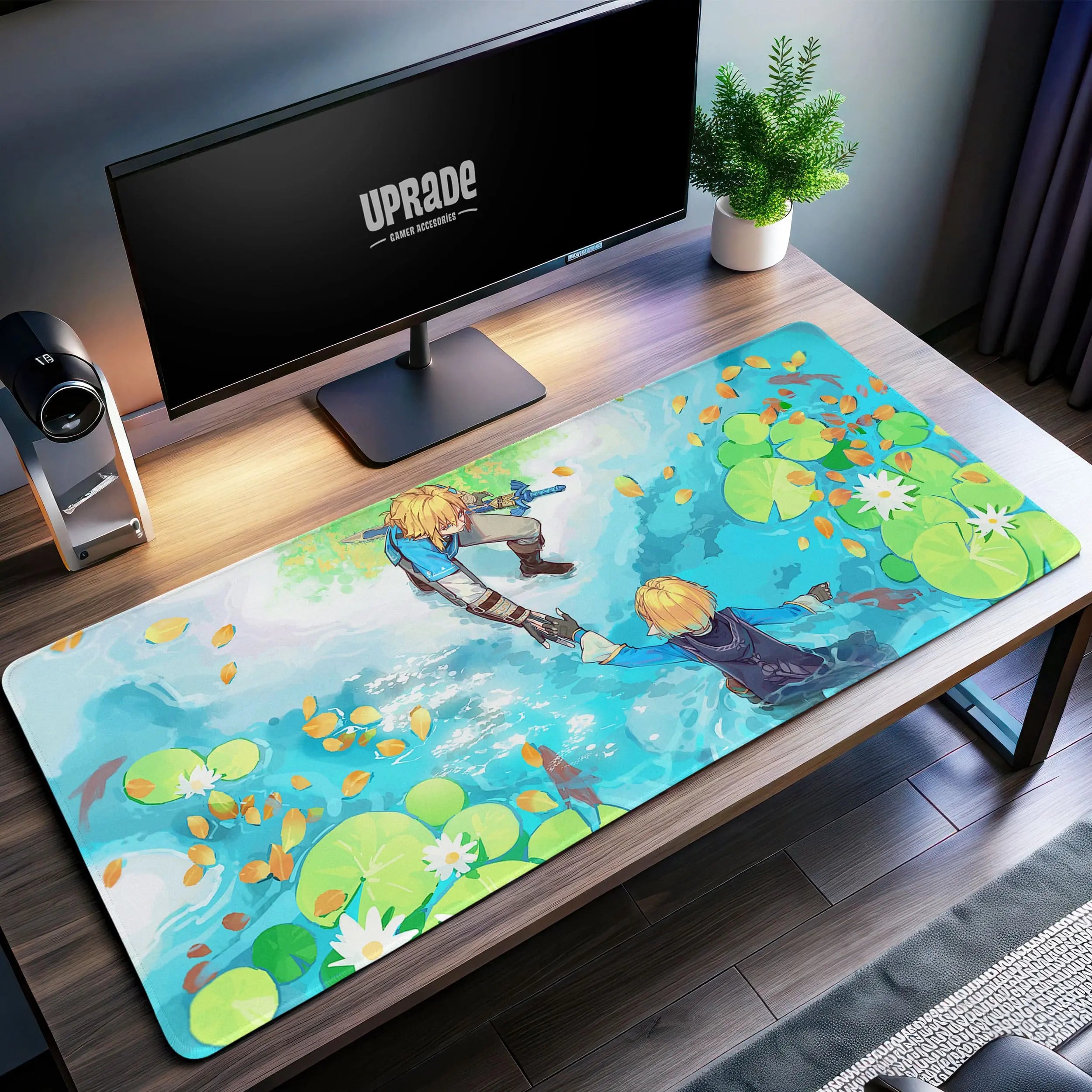 Allleftout Link And Zelda Pond Reflection Desk Mat, Zelda Serenity Mouse Pad