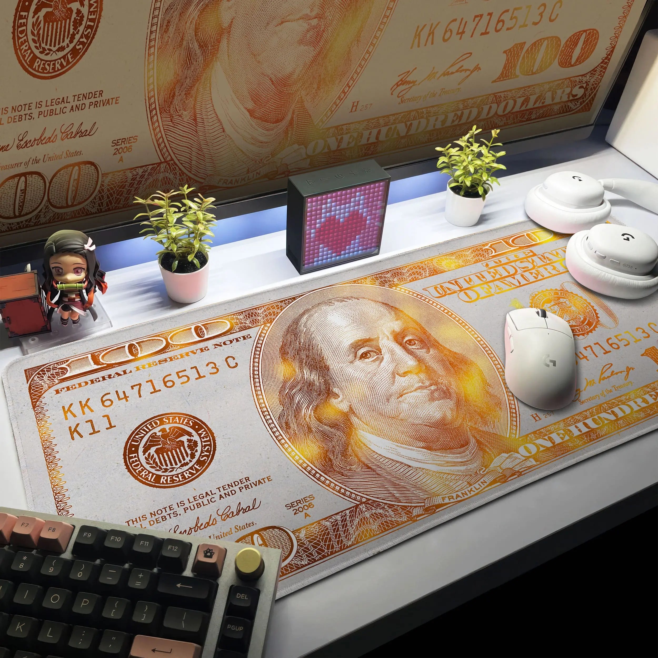 Allleftout Realistic 100 Dollar Desk Mat, Benjamin Franklin Mouse Pad