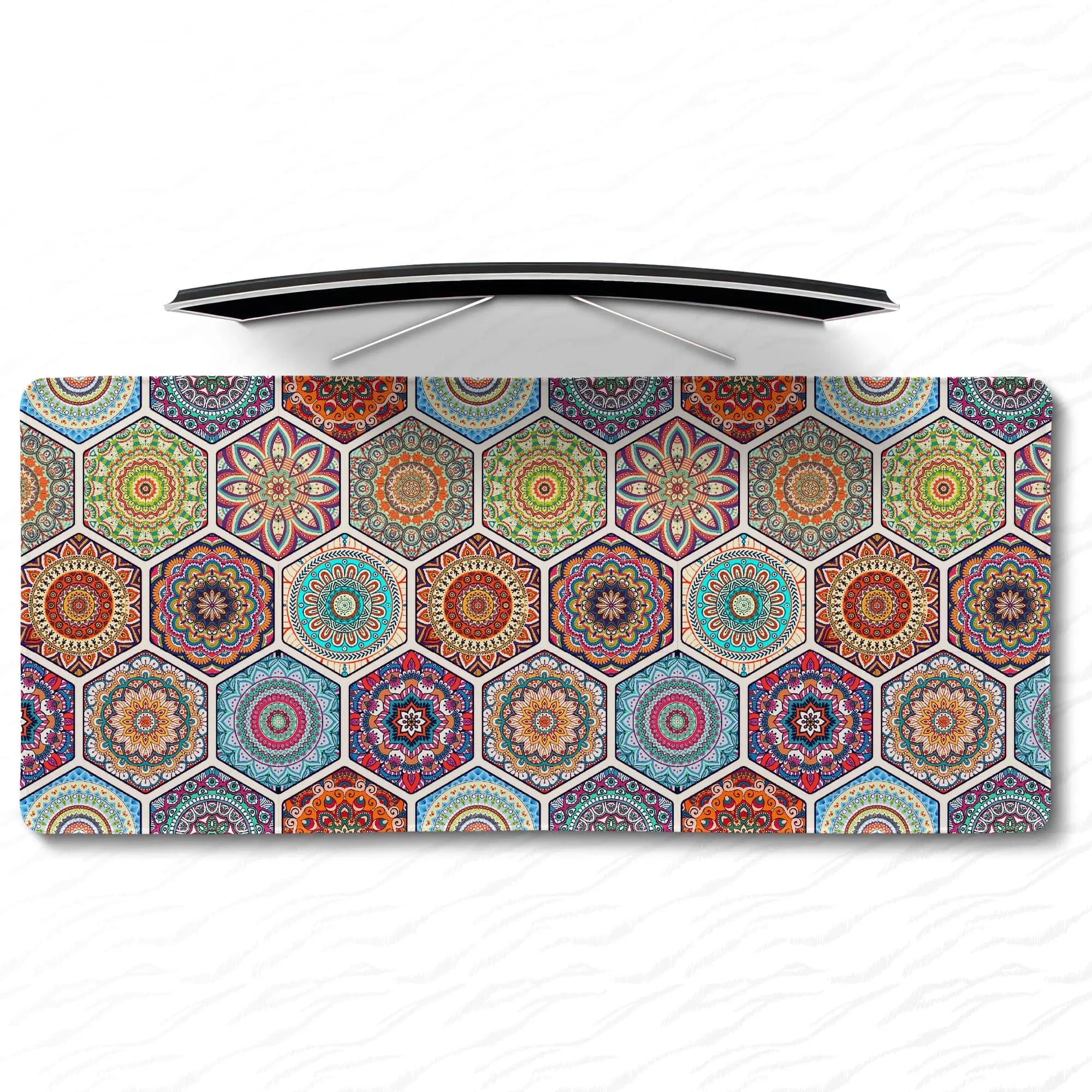 Allleftout Mandala Hexagon Desk Mat, Boho Pattern Mouse Pad