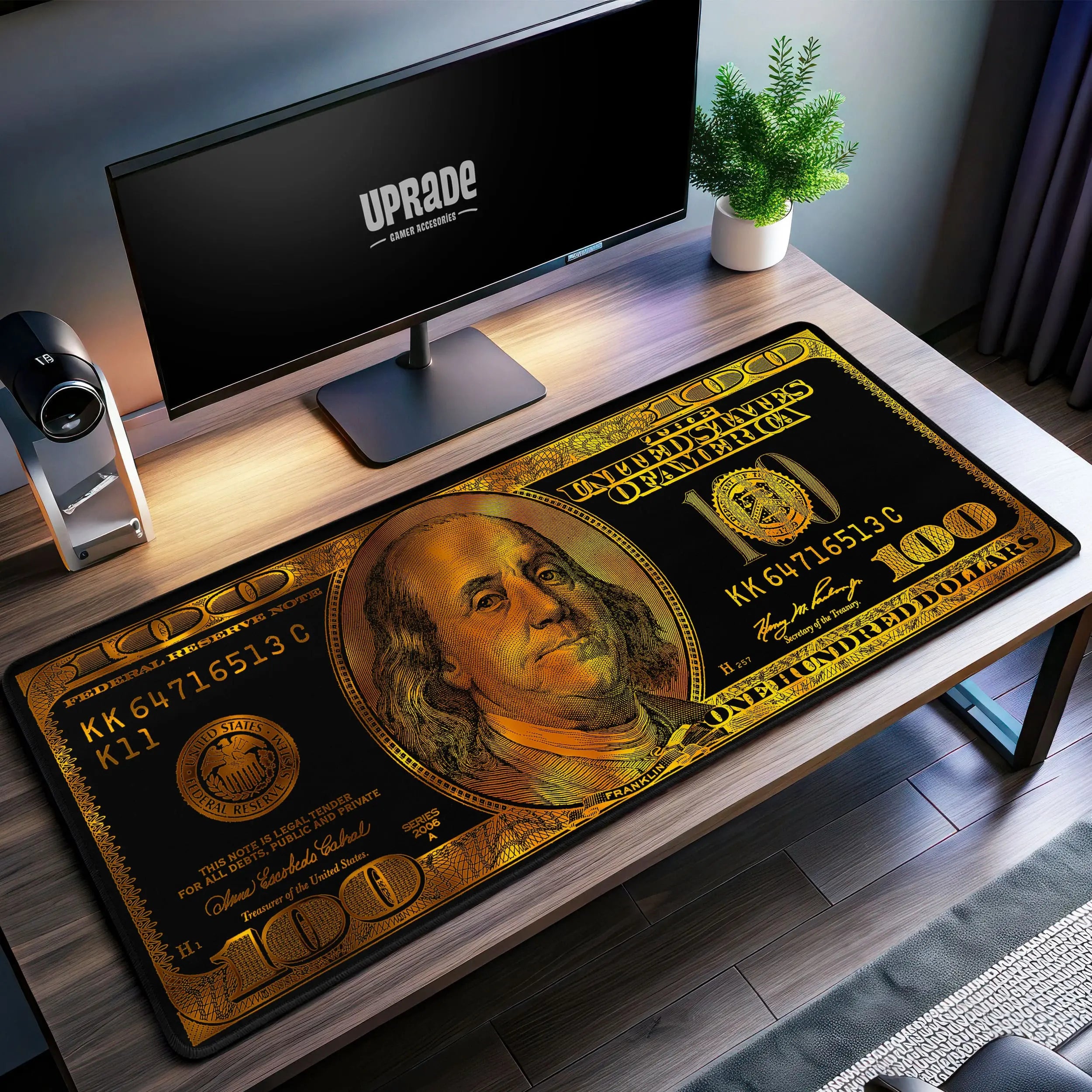 Allleftout Gold 100 Dollar Bill Desk Mat, Benjamin Franklin Mouse Pad
