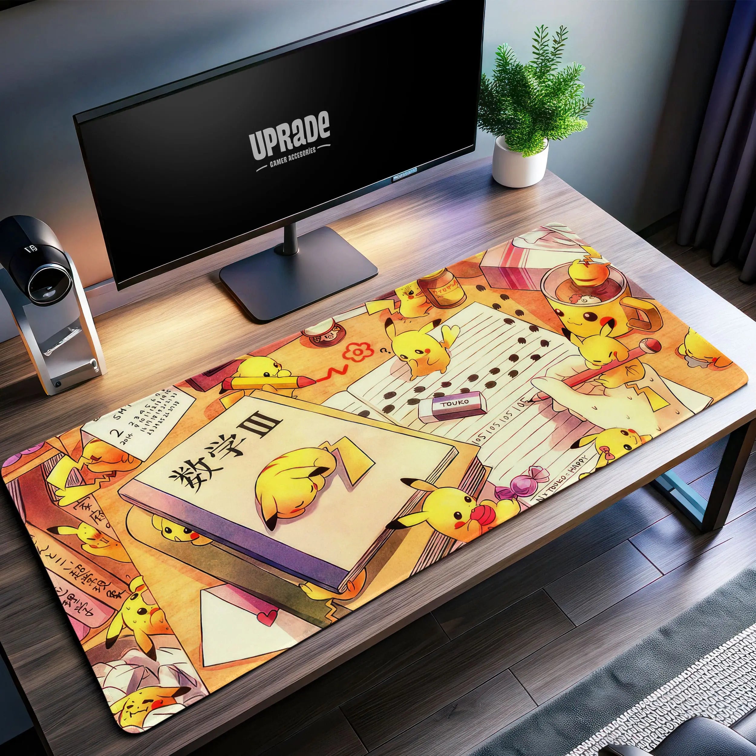 Allleftout Pikachu Study Desk Mat, PokMon Study Mouse Pad