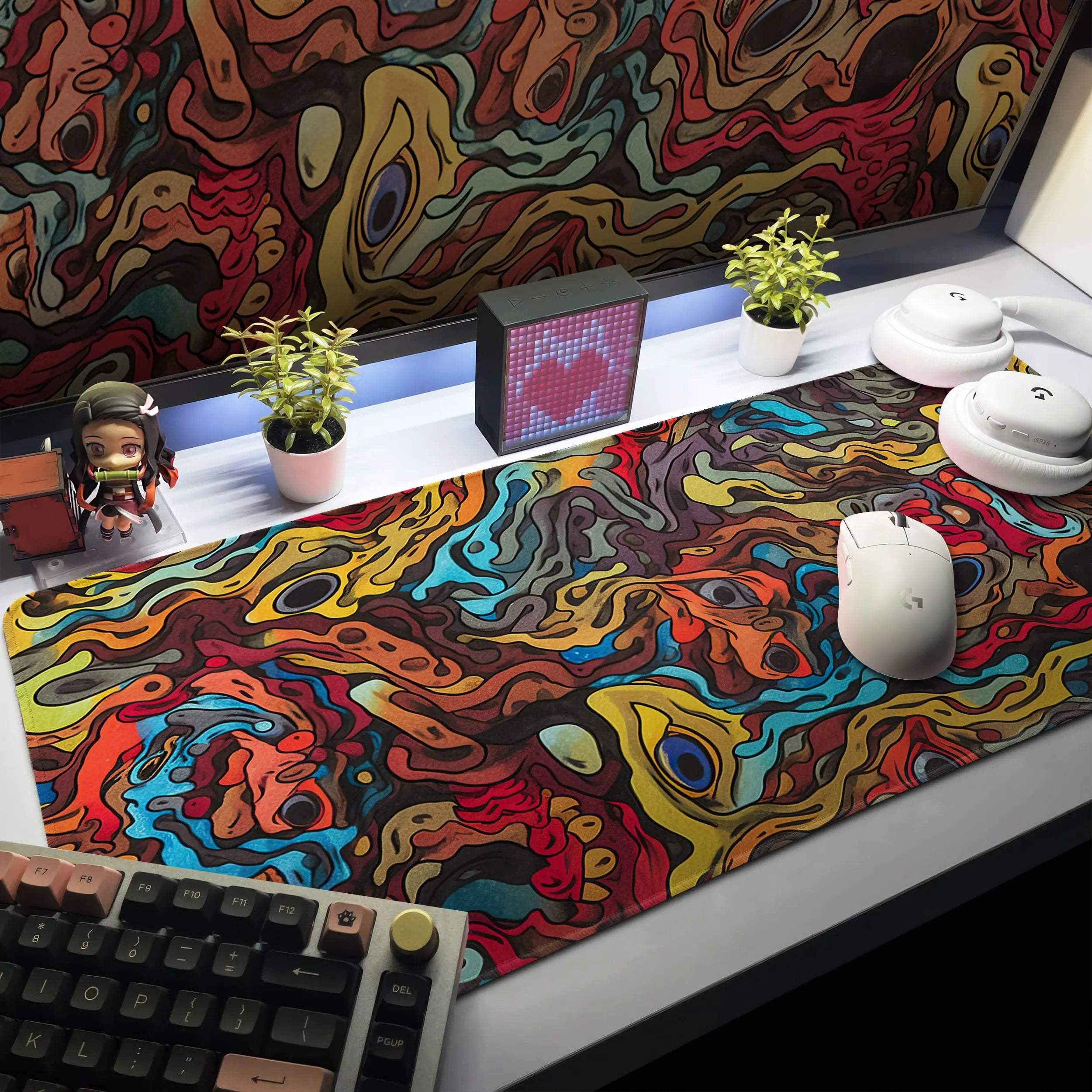 Allleftout Psychedelic Vibes Desk Mat, Abstract Colorful Mouse Pad