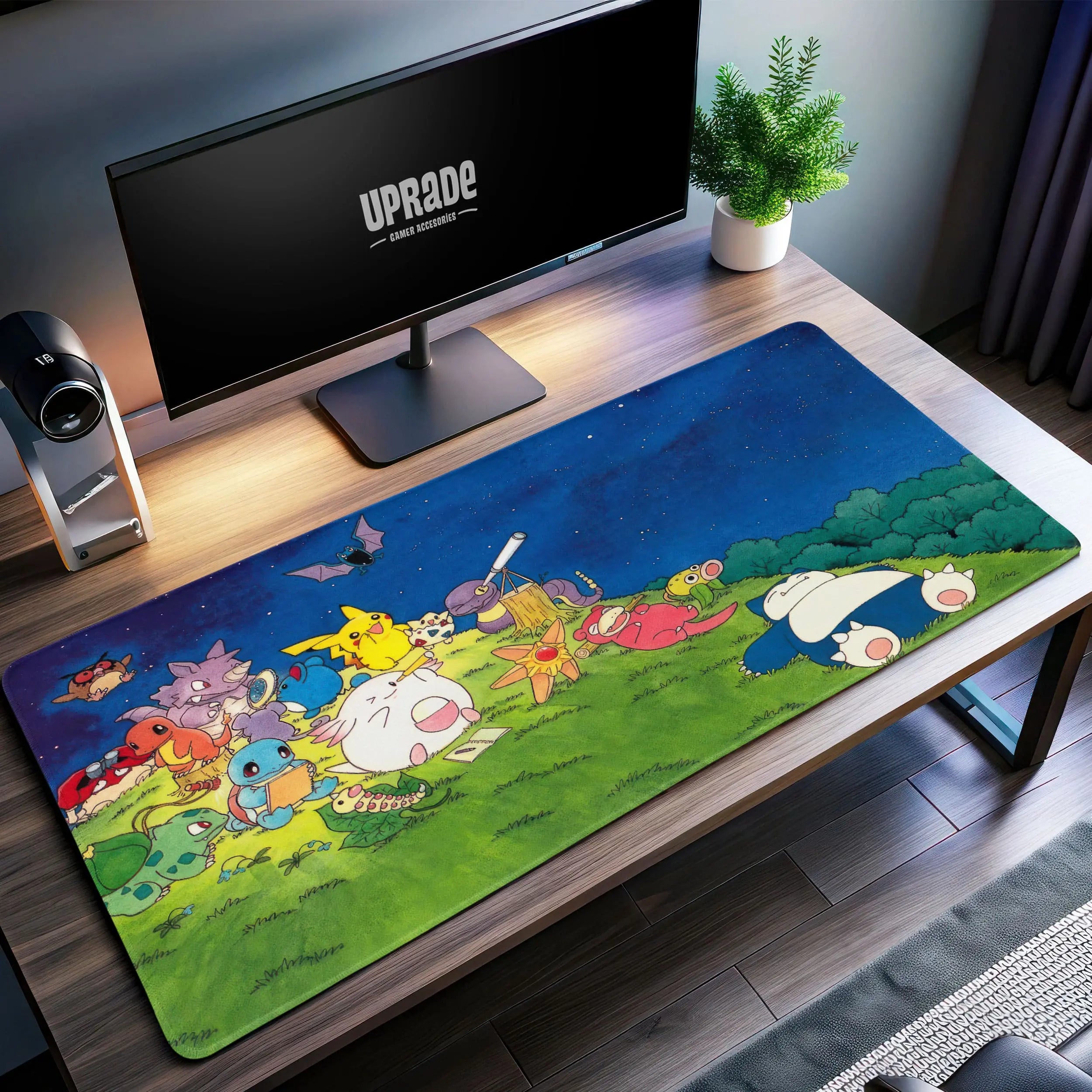 Allleftout PokMon Stargazing Desk Mat, Pikachu And Friends Night Sky Mouse Pad