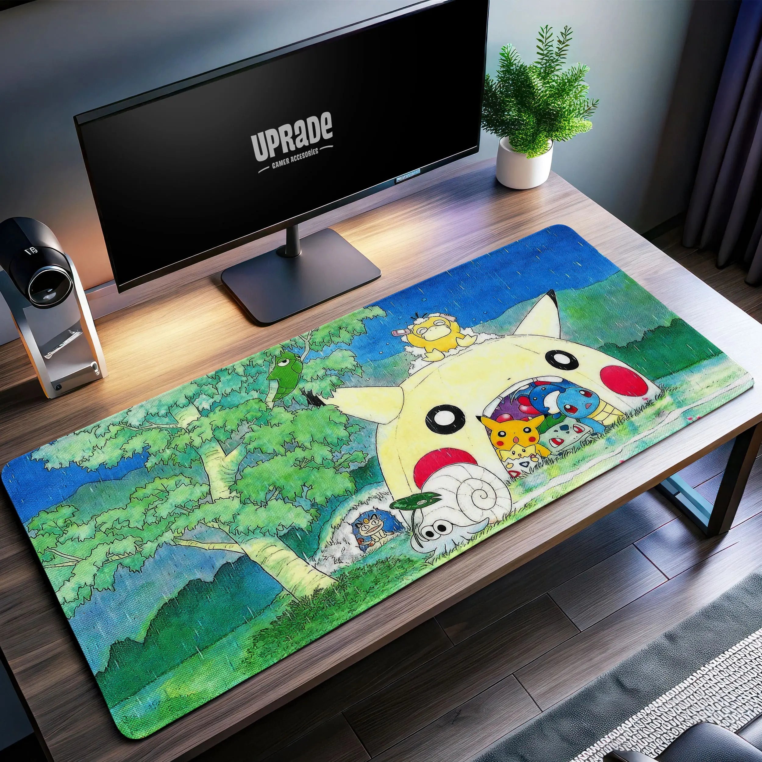 Allleftout PokMon Pikachu Tent Desk Mat, Cozy Forest Mouse Pad