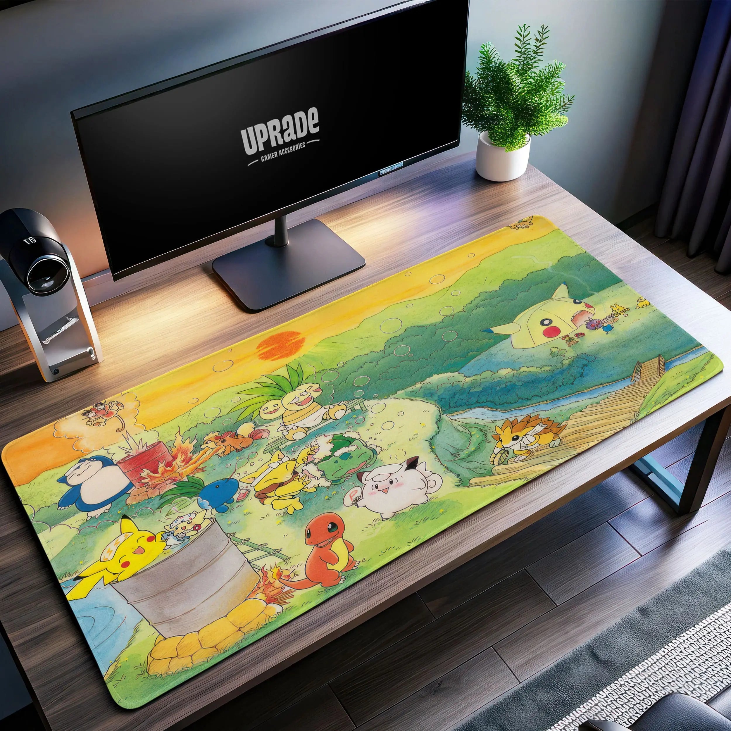 Allleftout PokMon Campfire Adventure Desk Mat, Kawaii Pikachu Mouse Pad