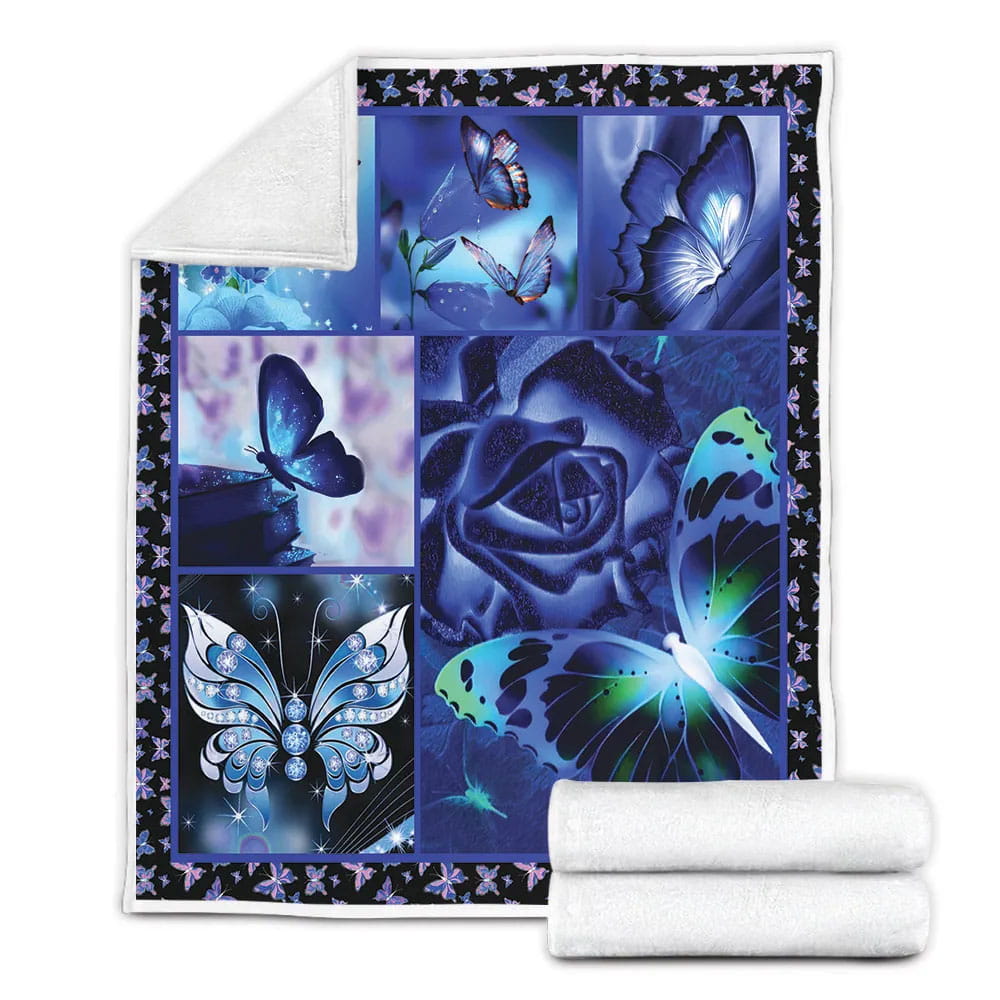 Blue Twinkle Butterfly Fleece Blanket Gift For