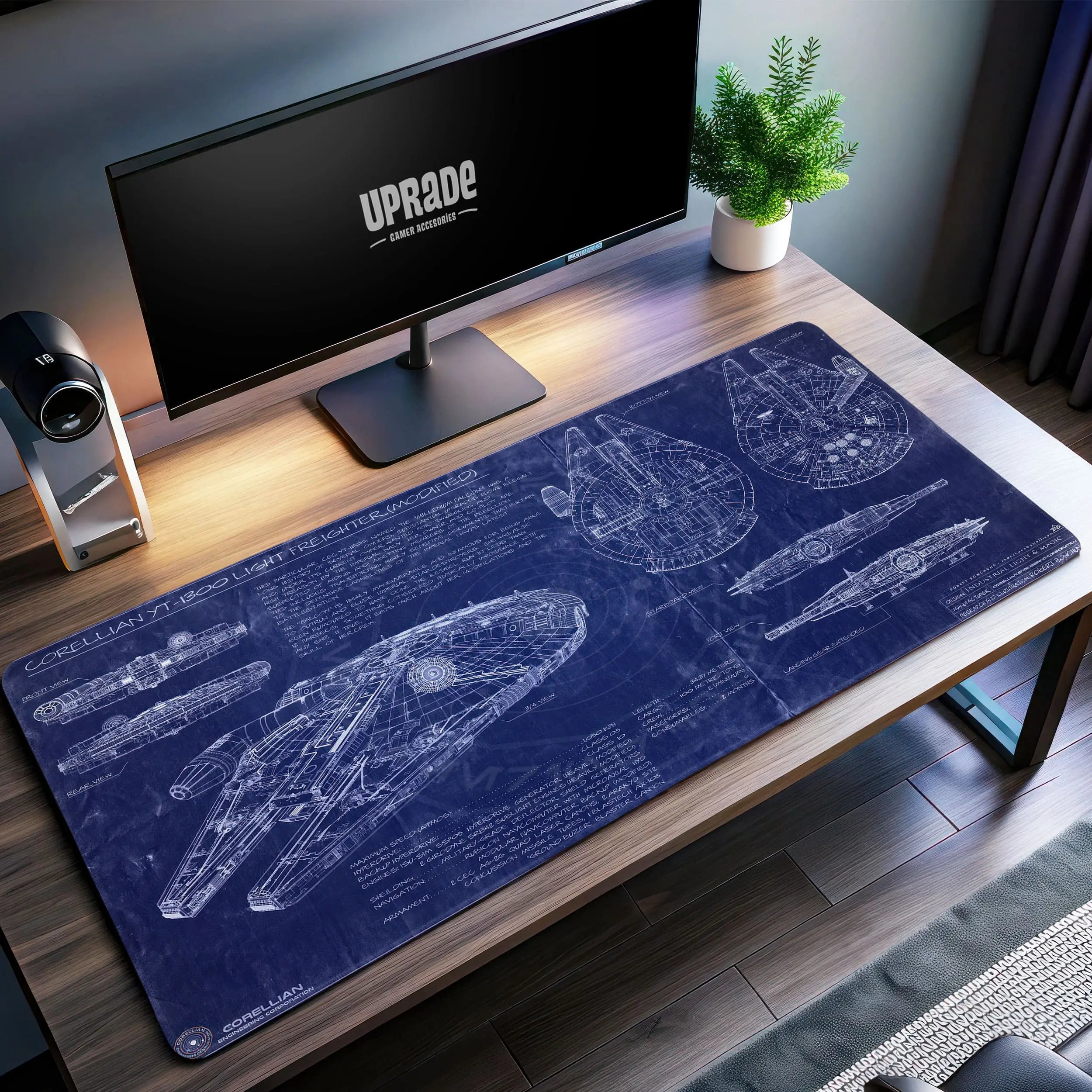 Allleftout Millennium Falcon Blueprint Desk Mat, Star Wars Spaceship Mouse Pad