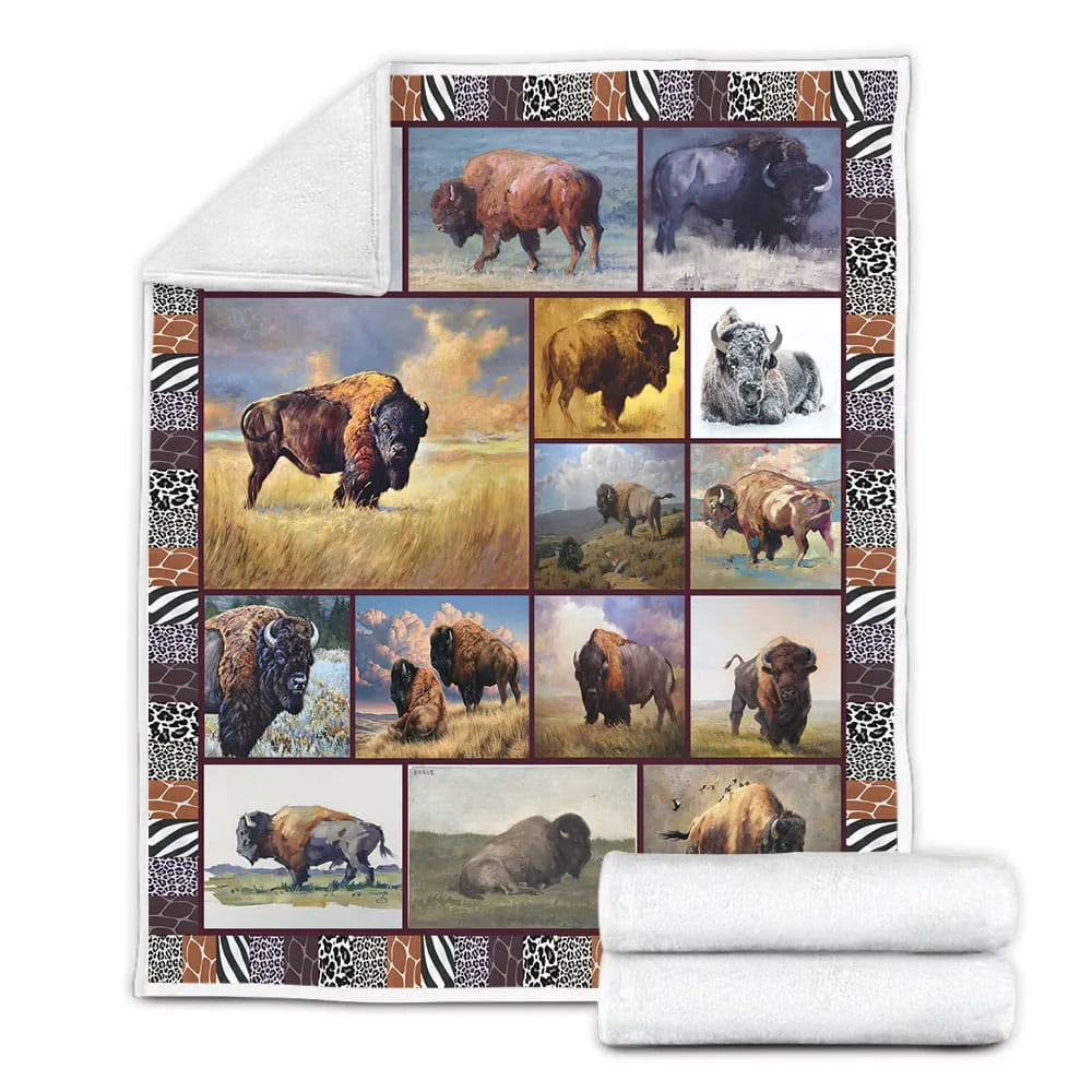 Bison On The Pas Fleece Blanket Gift For