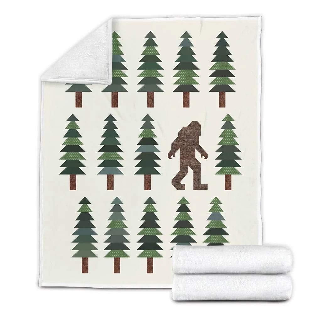 Bigfoot And Pine Tree Pattern Fleece Blanket Gift For Wifeband
