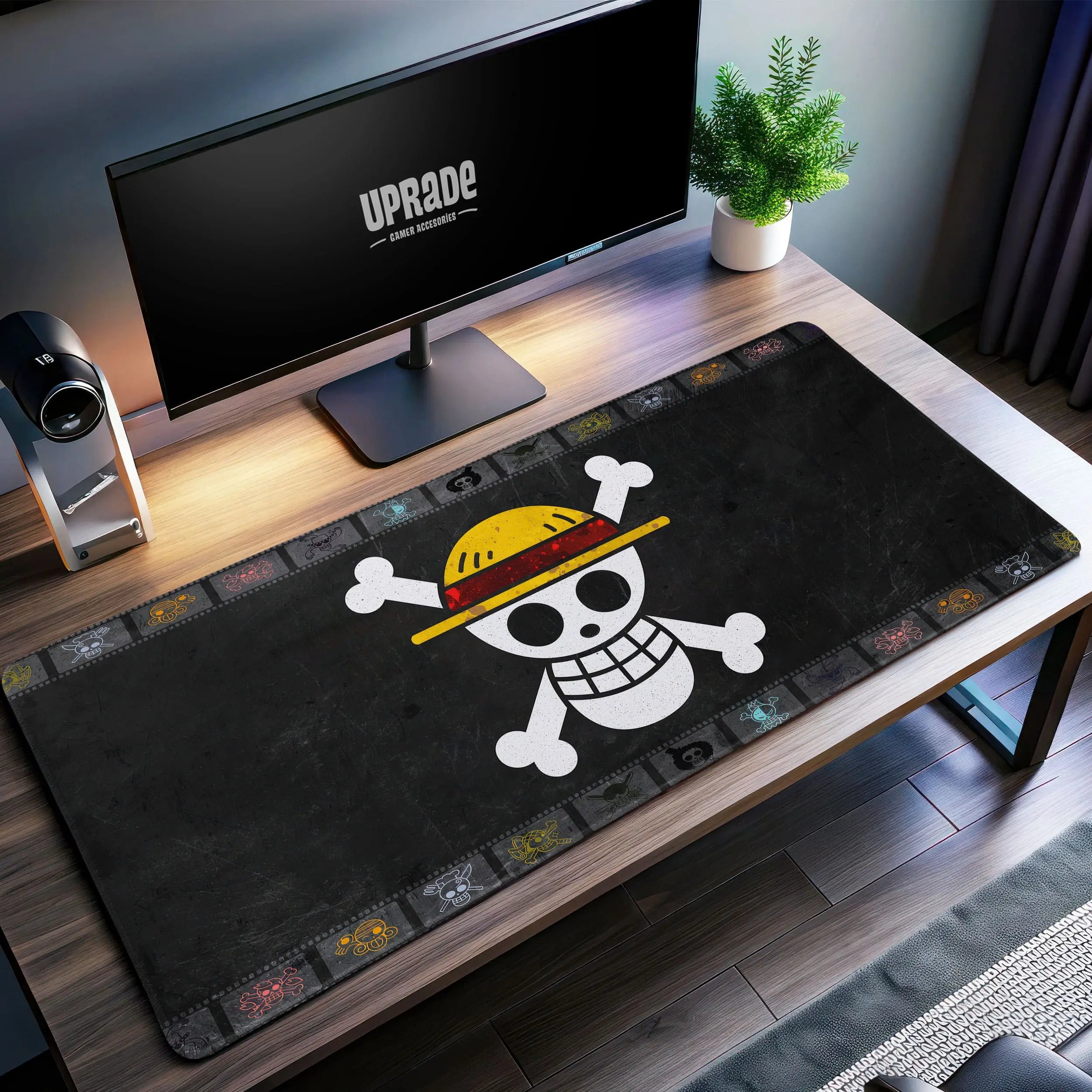 Allleftout One Piece Straw Hat Jolly Roger Desk Mat, Pirate Emblem Mouse Pad