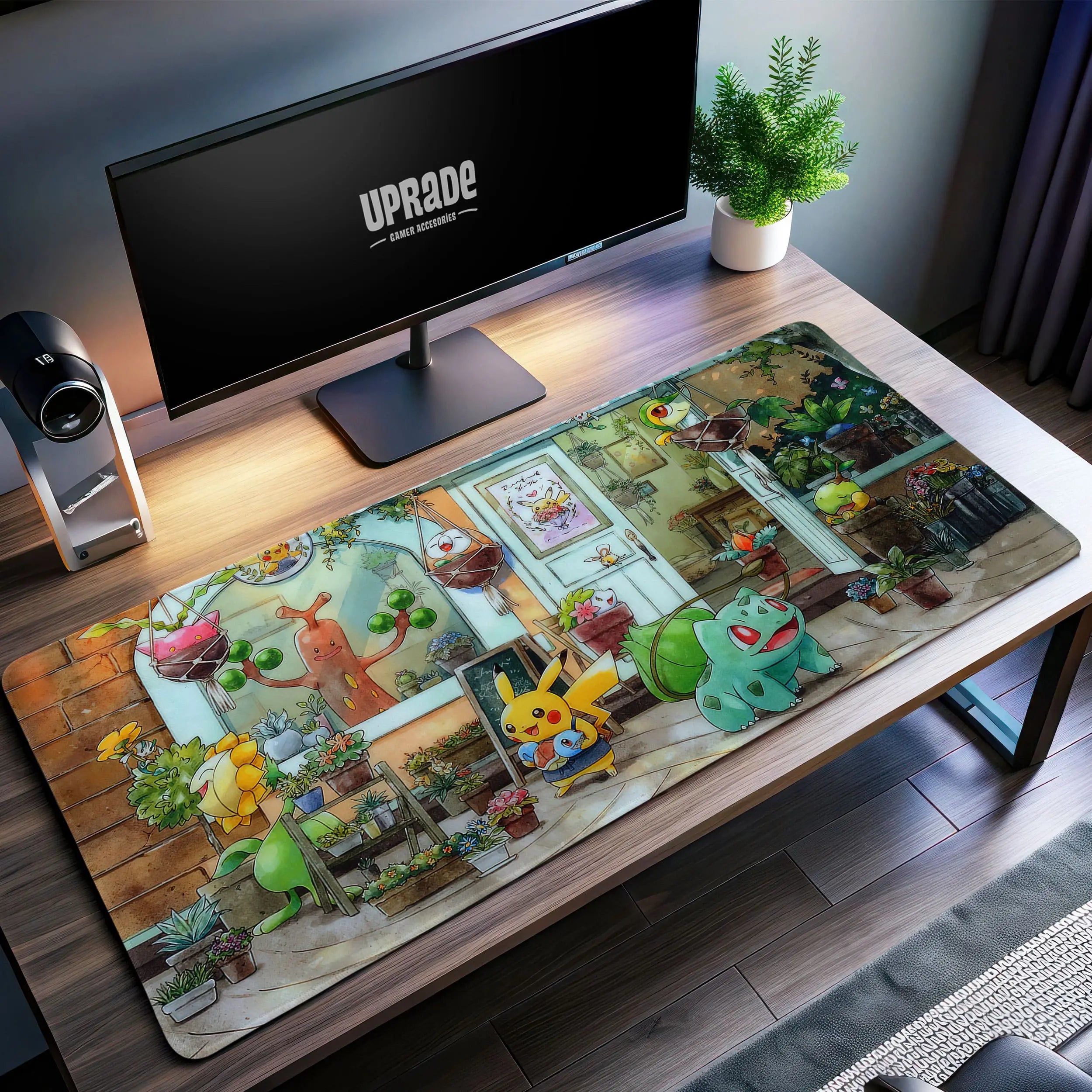 Allleftout PokMon Garden Caf Desk Mat, Pikachu And Bulbasaur Mouse Pad