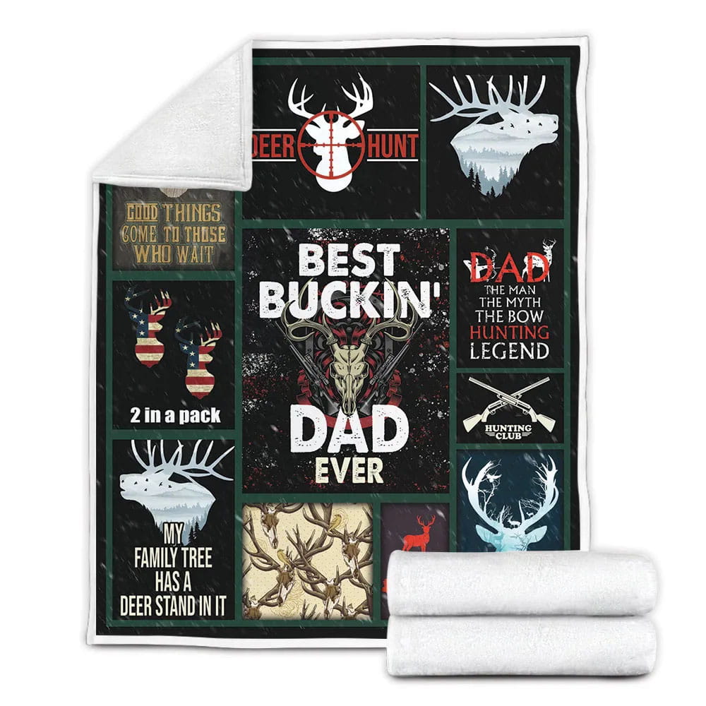 Best Buckin Dad Ever Deer Hunting Fleece Blanket Gift For Mot Day Fat Day