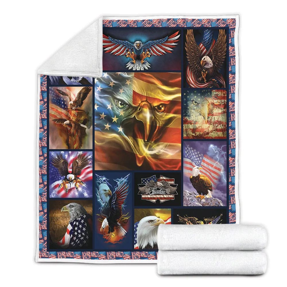 Bald Eagle American Flag Fleece Blankherpa Blanket