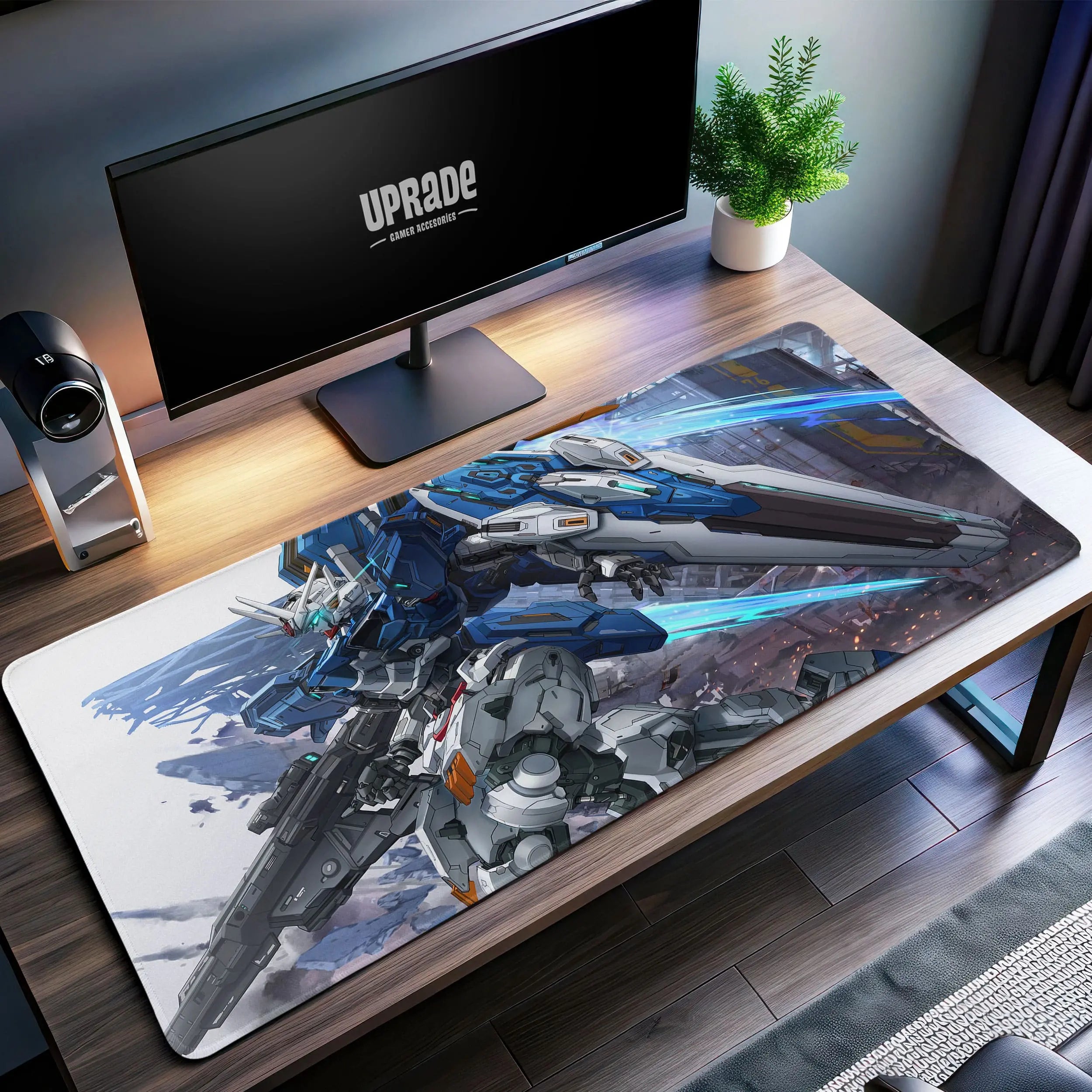 Allleftout Rx Gundam Battle Stance Desk Mat, Mobile Suit Mecha Mouse Pad