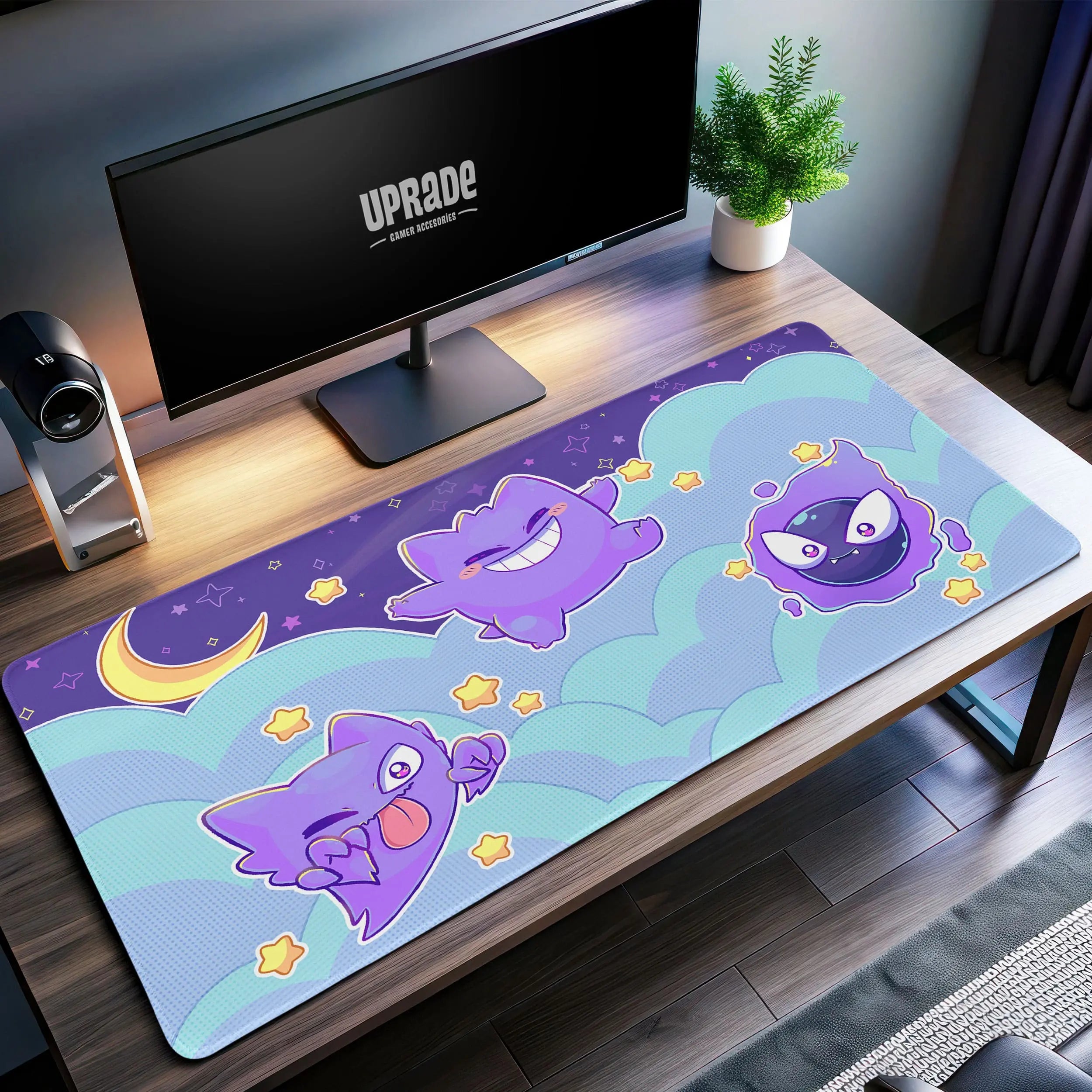 Allleftout Gengar Ghostly Night Desk Mat, Haunter And Gastly Mouse Pad