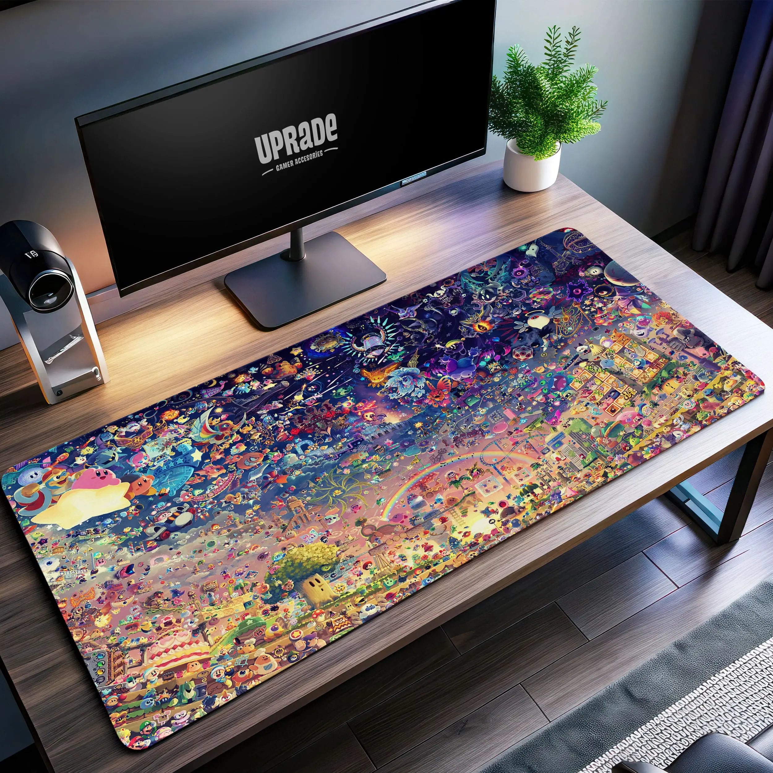 Allleftout Kirby Dream Land Universe Desk Mat, Colorful Adventure Mouse Pad