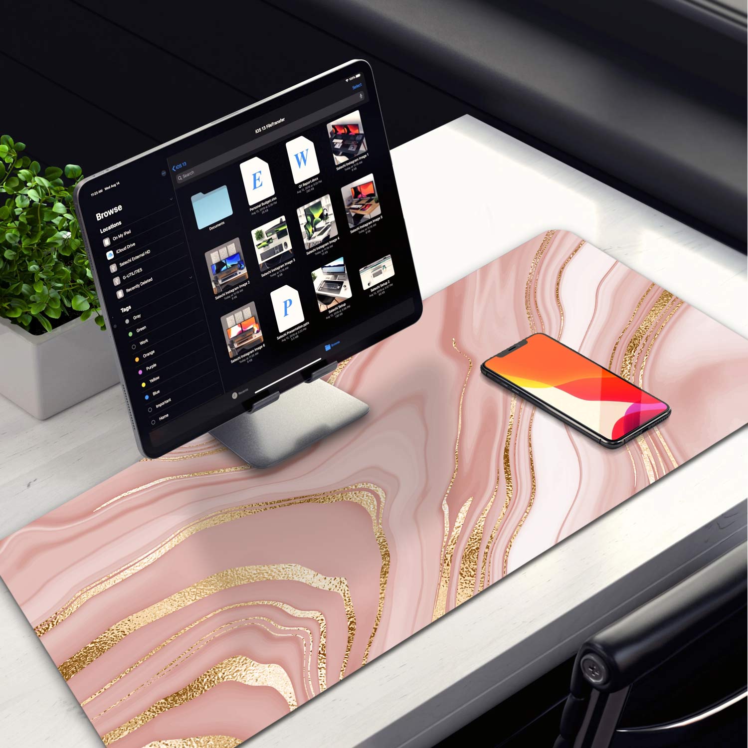 Allleftout Pink And Gold Marble Design Desk Pad