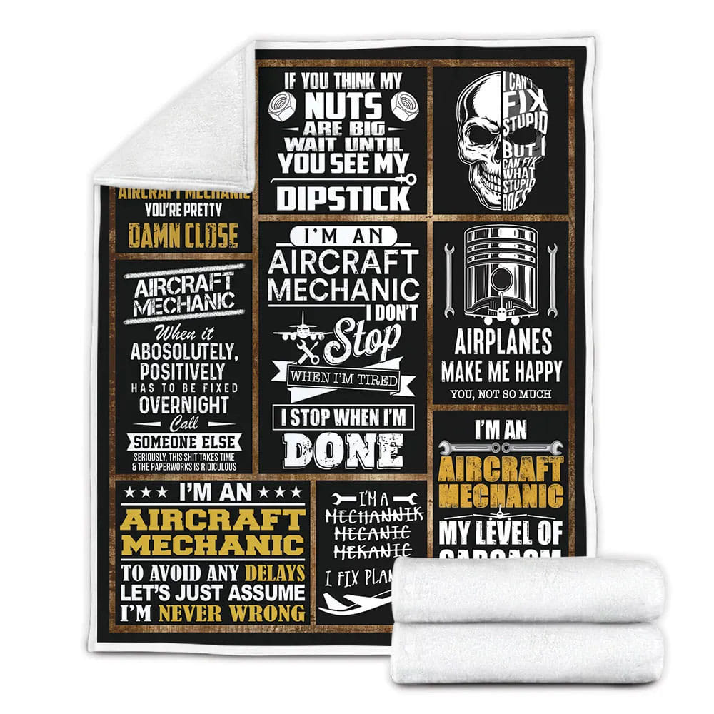 Aircraft Mechanic Fleece Blanket Gift For Mot Day Fat Day