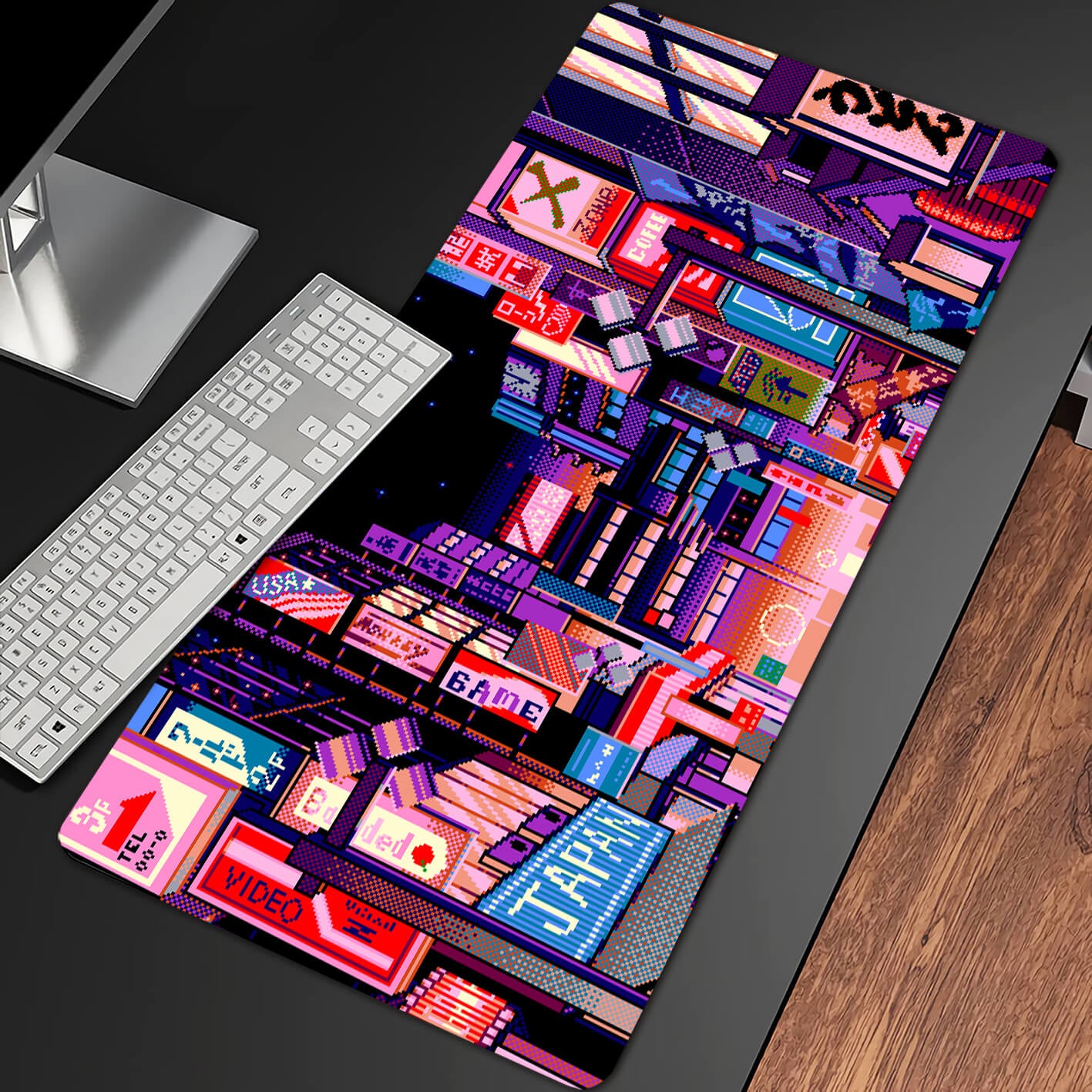 Allleftout Neon Japanese City Gaming Desk Pad Long