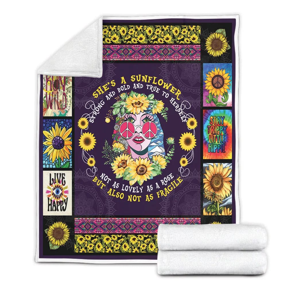 Hippie Girl Fleece Blanket Gift For