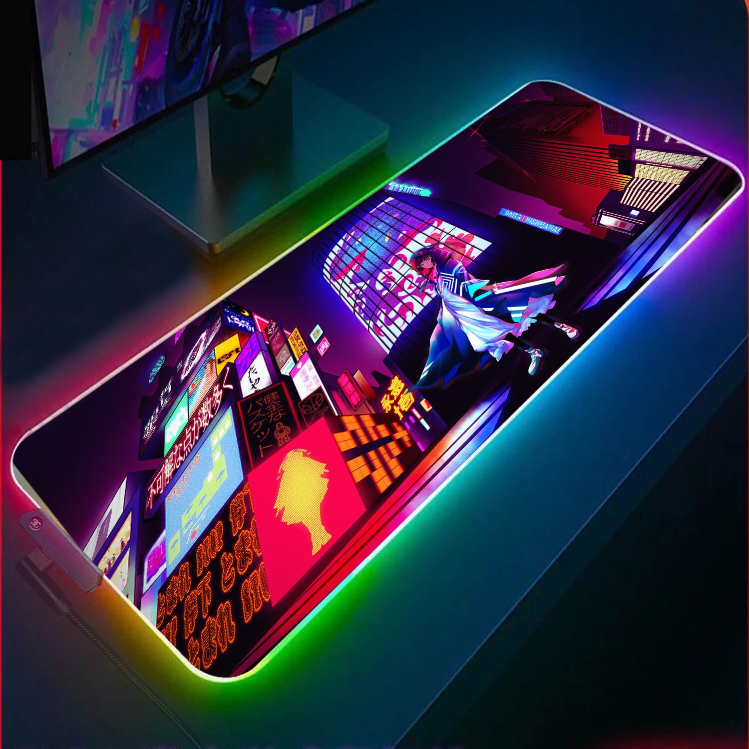Allleftout Neon Tokyo City Anime Rgb Gaming Mouse Pad