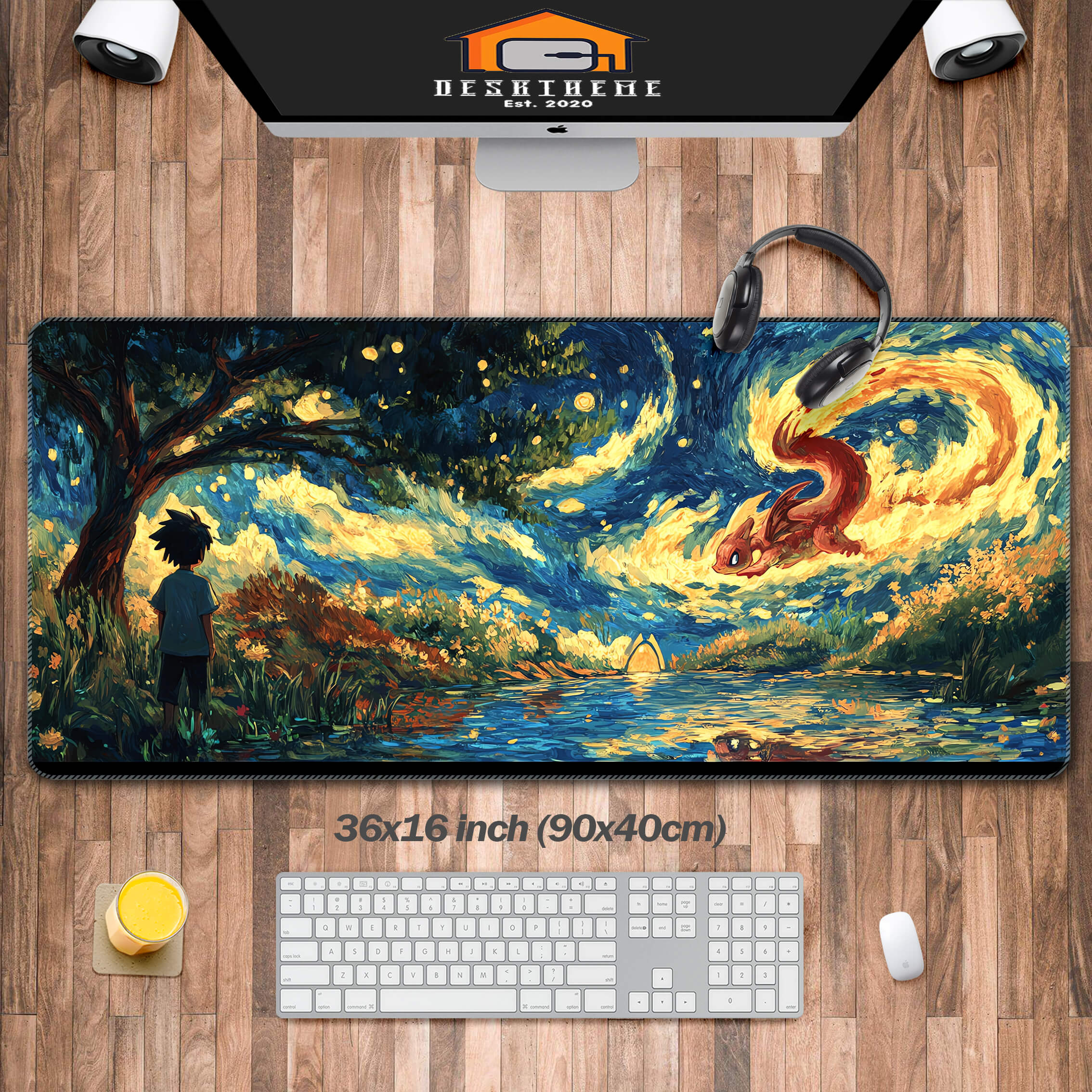 Allleftout Pokemon In Van Gogh'S Style Gaming Mouse Pad Extended
