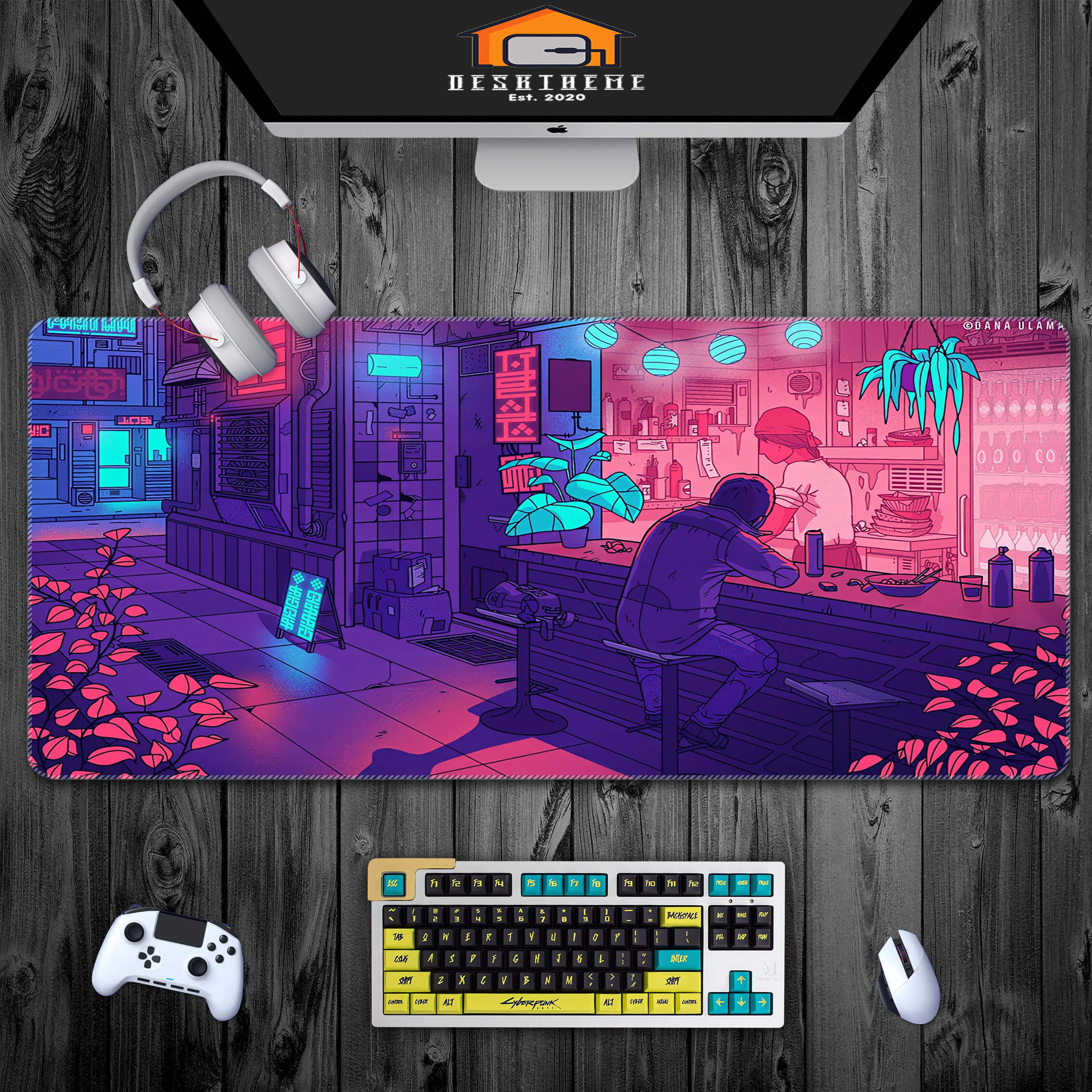 Allleftout Purple Cyberpunk Bar Gaming Mouse Pad Extended