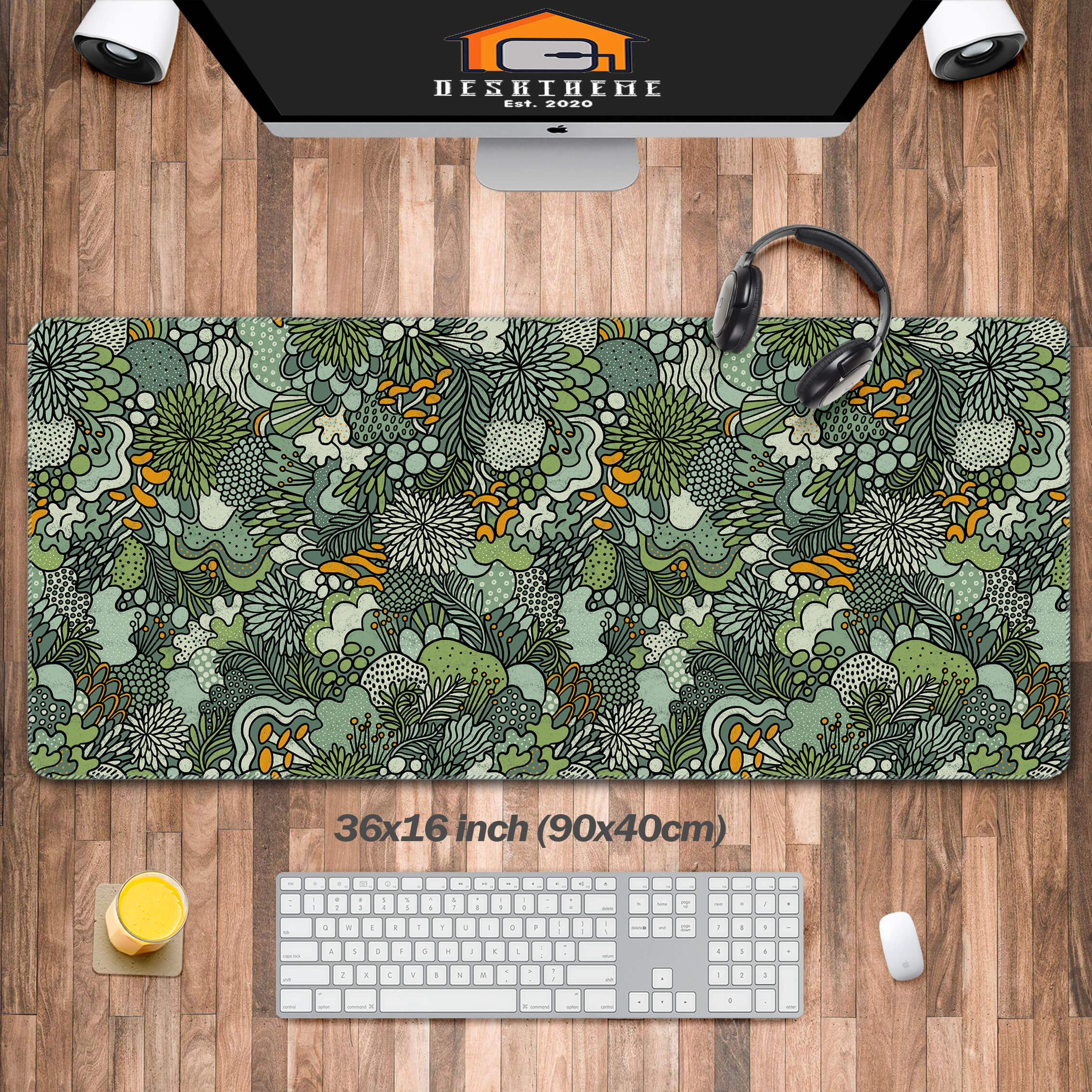 Allleftout Sage Green Floral Desk Mat