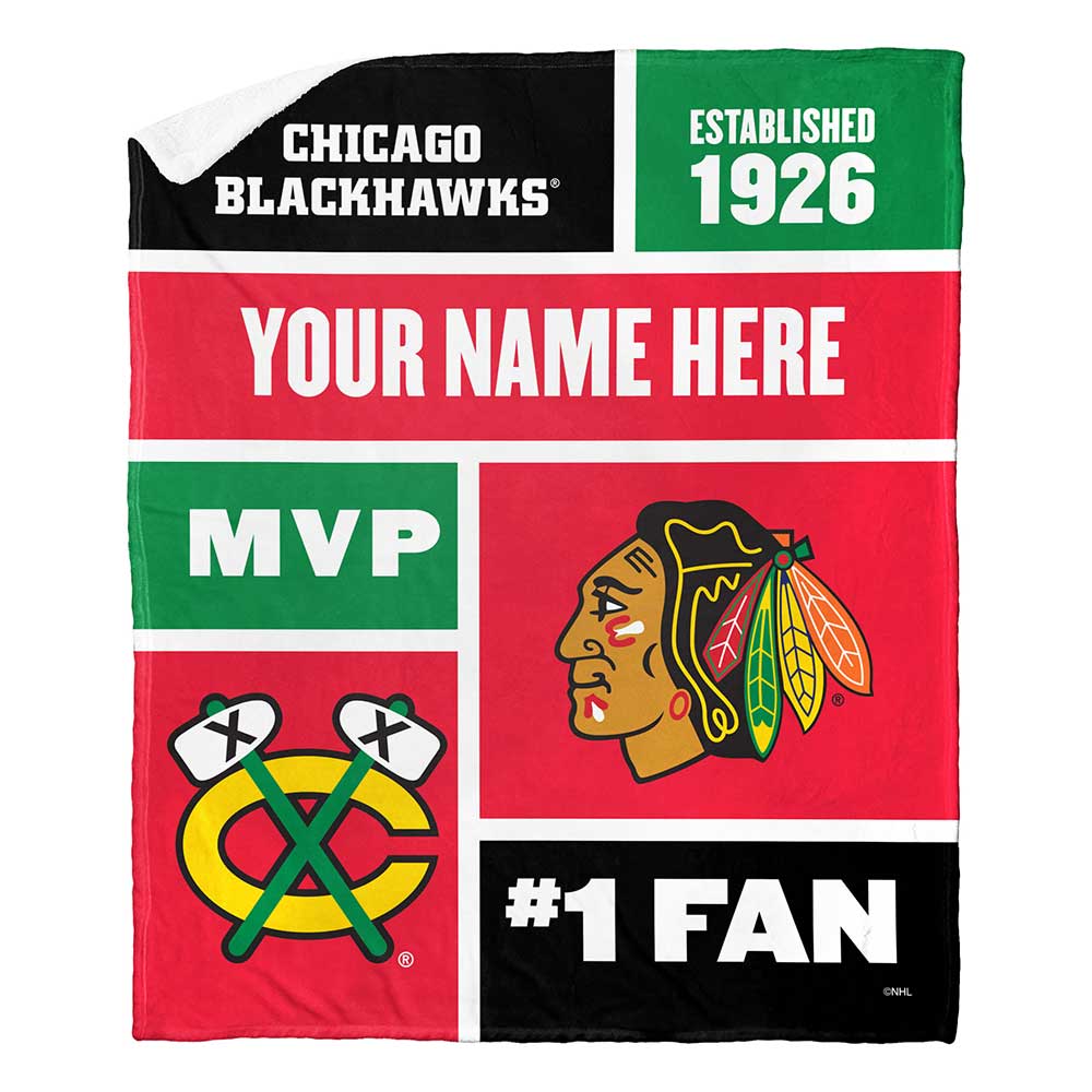 NHL Chicago Blackh Colorblock onalizilk Touherpa Throw Blanket