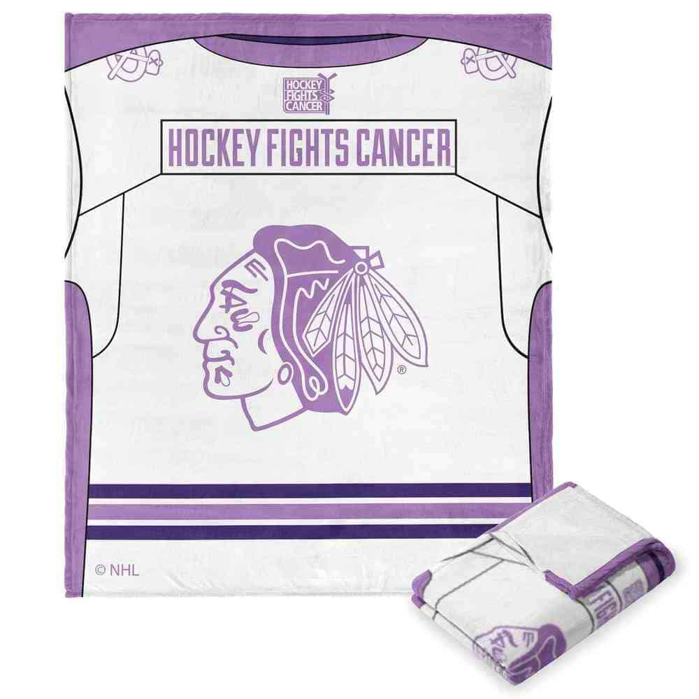 NHL Chicago Blackh Hockey Fi Cancer ilk Touch Throw Blanket