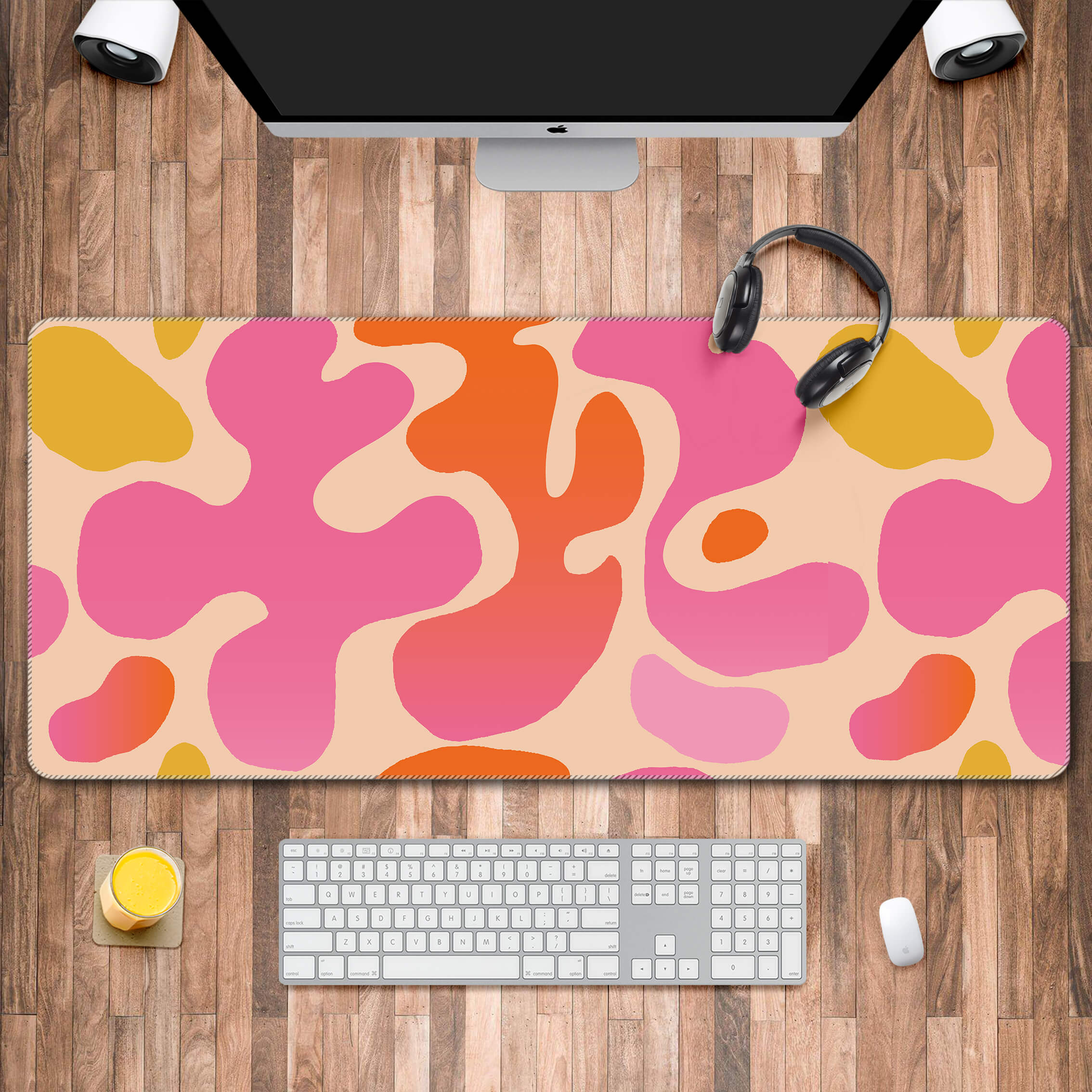 Allleftout Pink Modern Abstract Pattern Desk Mat