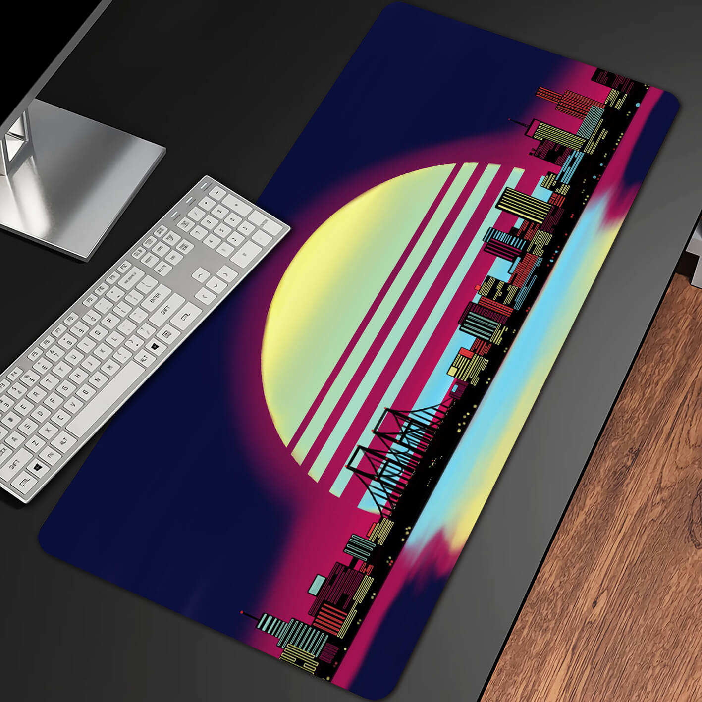 Allleftout Neon Sunset City Desk Mat