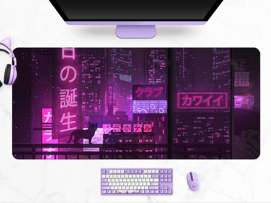 Allleftout Neon Japanese Tokyo Street Desk Mat(3 Colors)