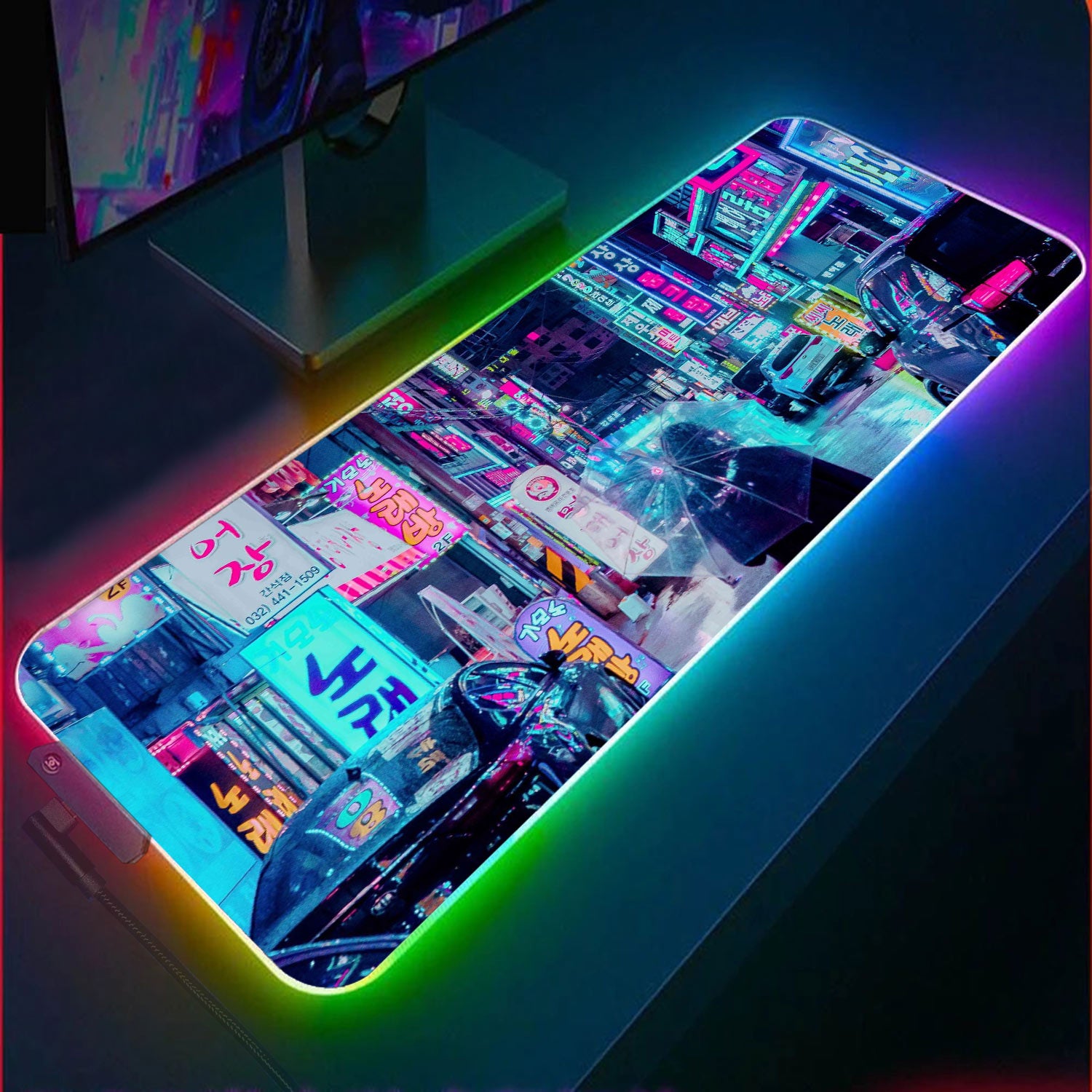 Allleftout Neon Seoul City Rgb Gaming Mouse Pad