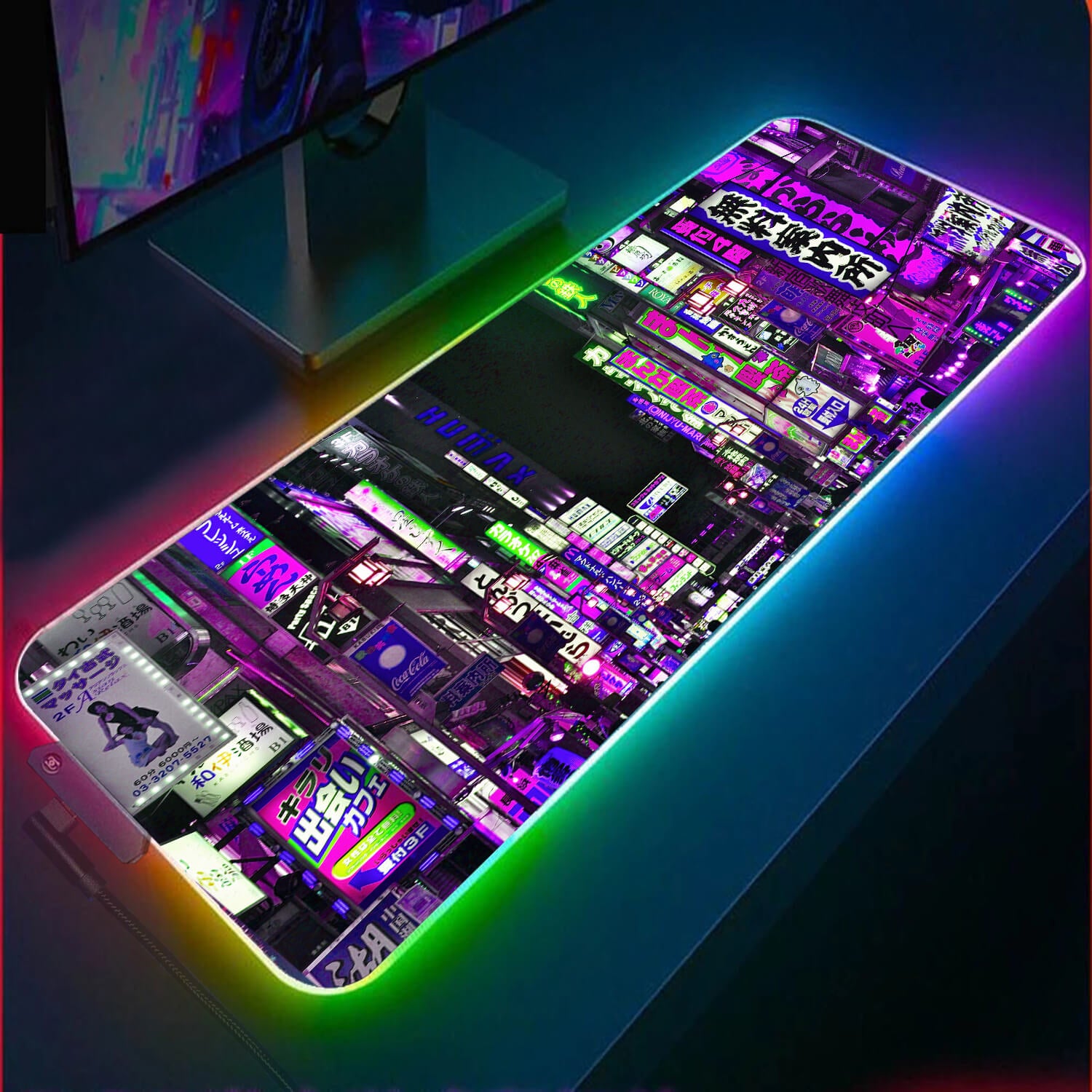 Allleftout Retrowave Tokyo City Rgb Gaming Mouse Pad