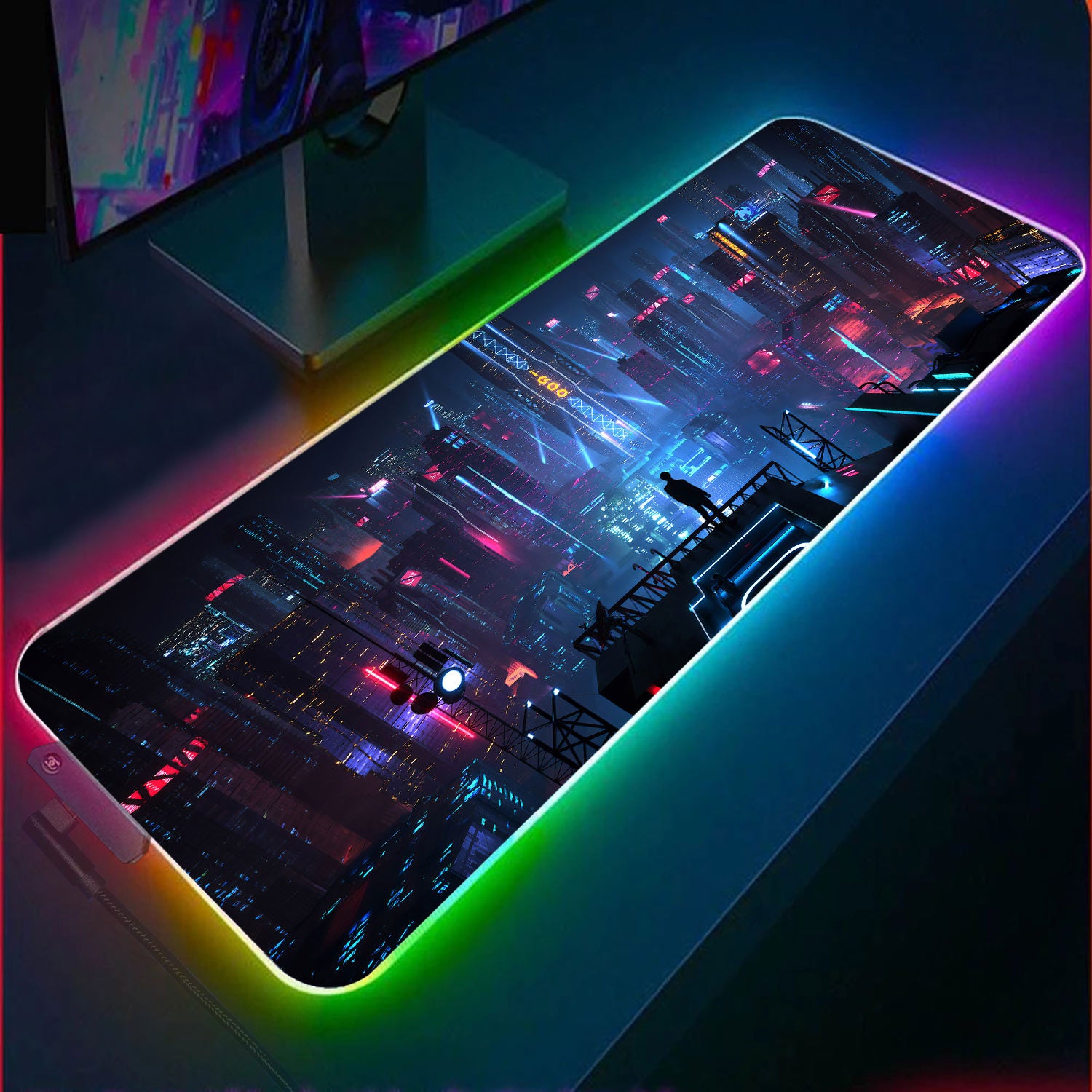 Allleftout Neon City Night Rgb Gaming Mouse Pad