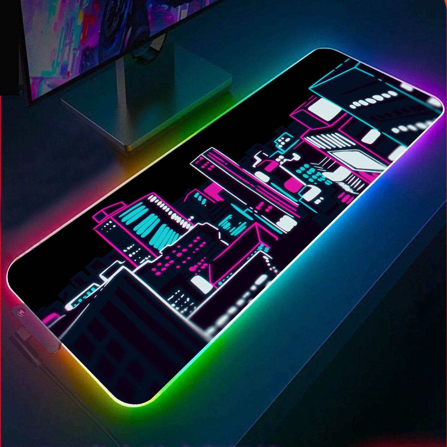 Allleftout Neon City Skyline Rgb Gaming Mouse Pad