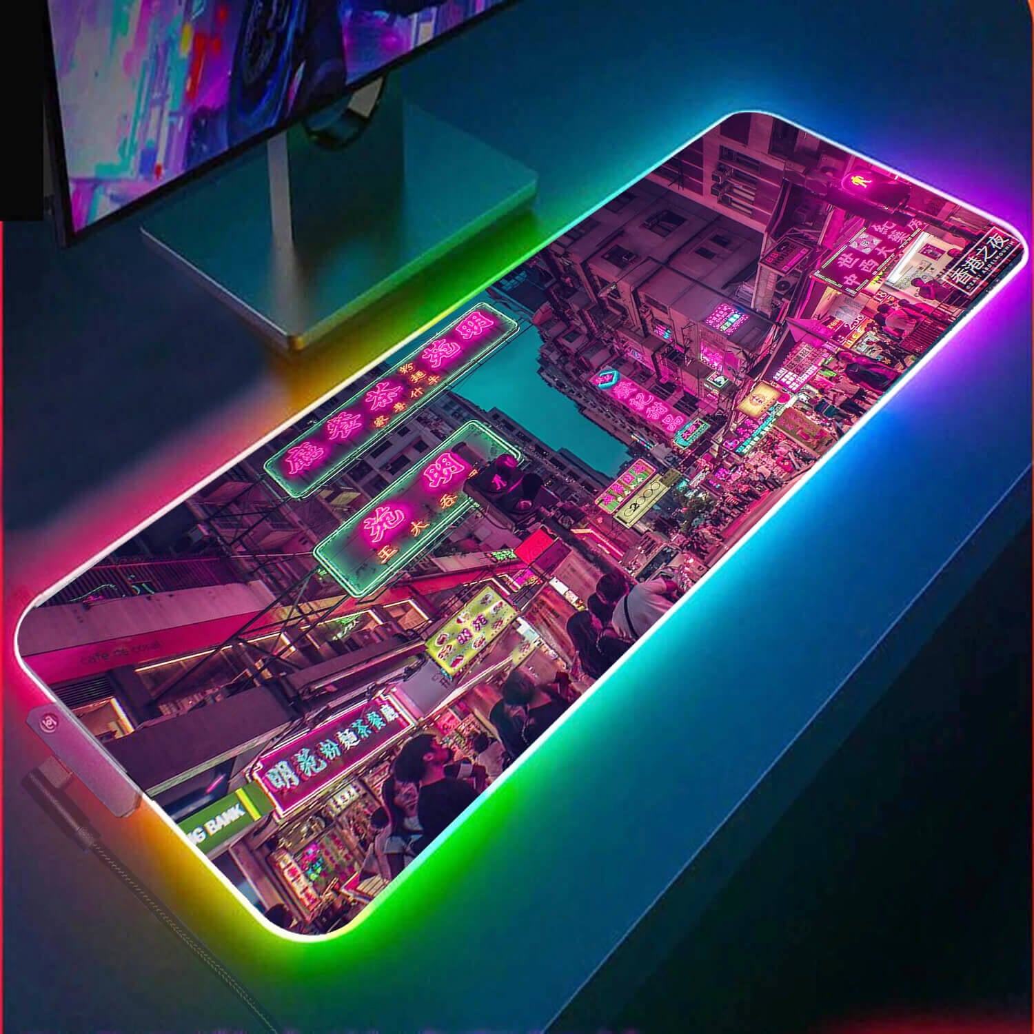 Allleftout Neon Hongkong City Rgb Gaming Mouse Pad