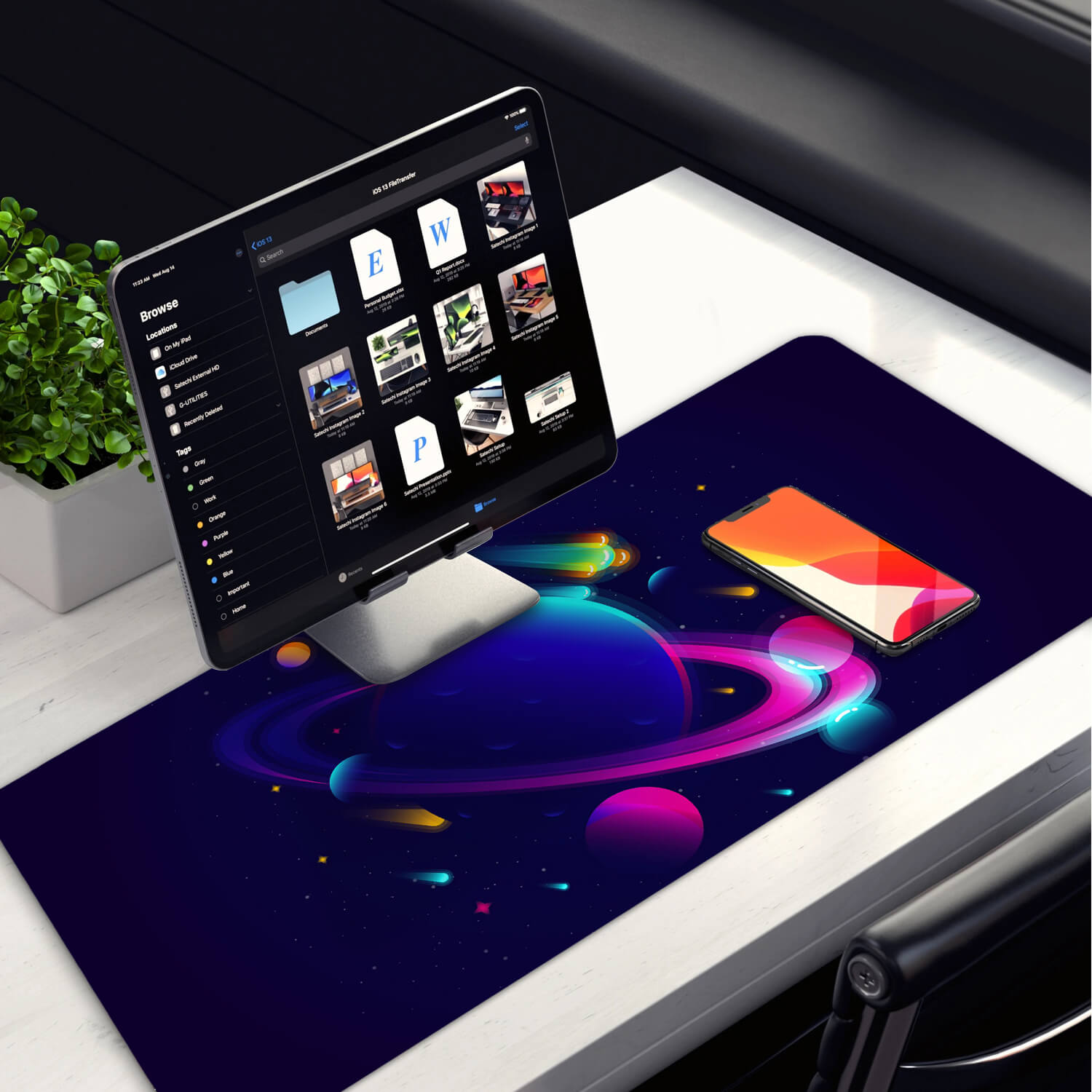 Allleftout Neon Solar System Desk Pad