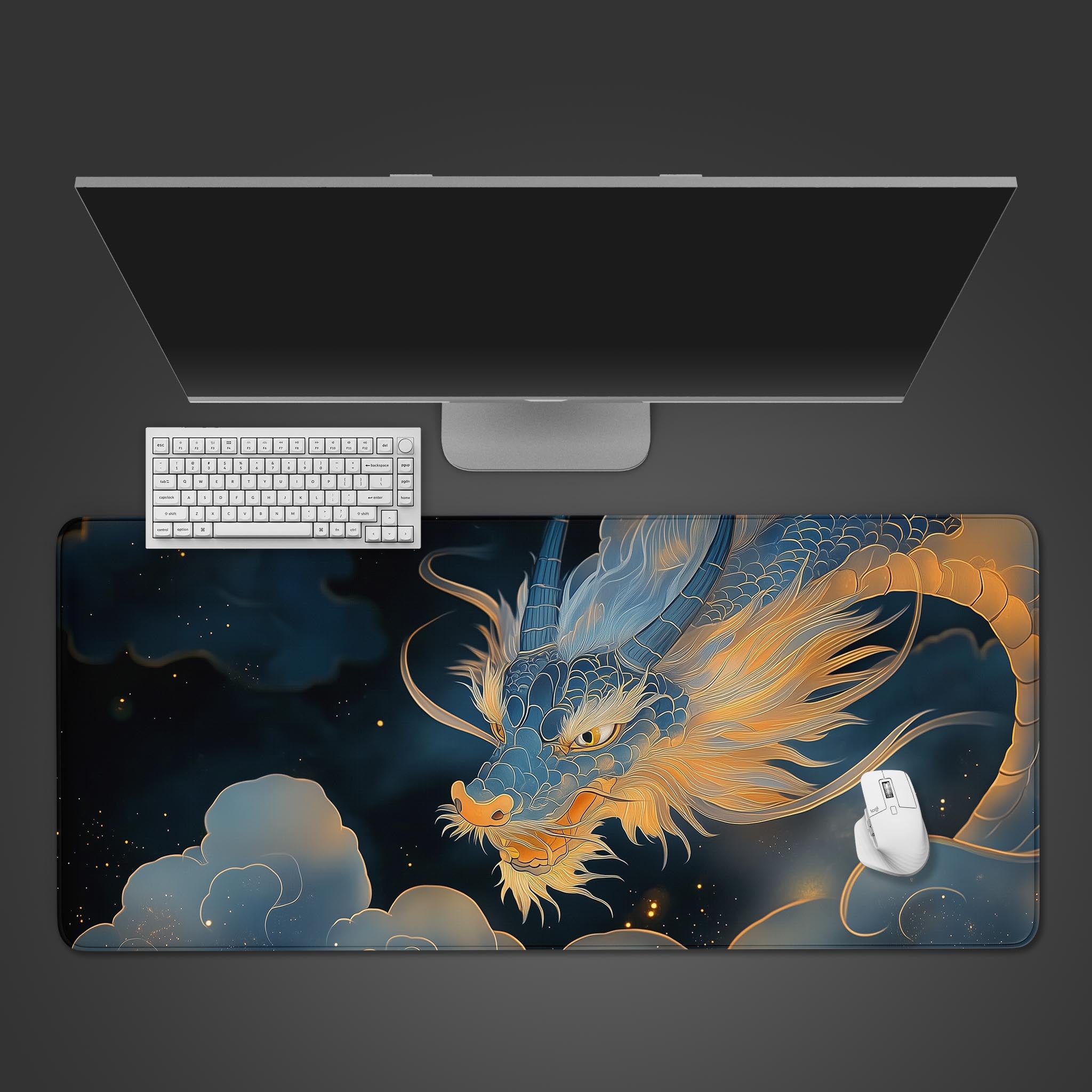 Allleftout Blue Japanese Dragon Desk Pad