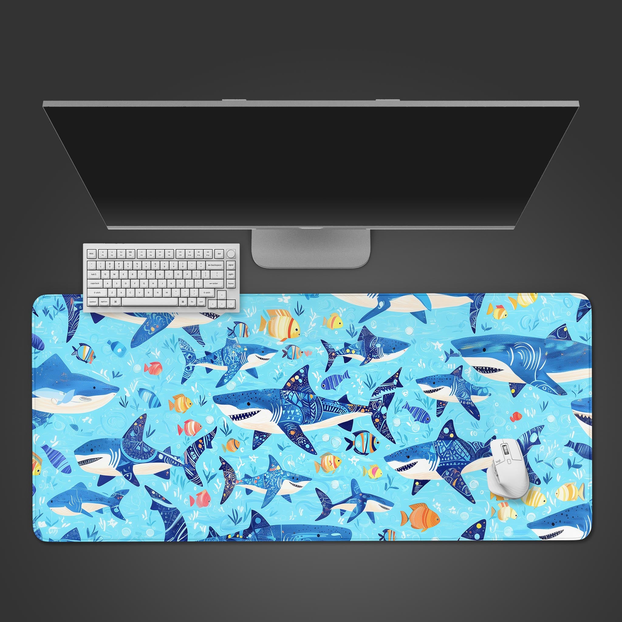 Allleftout Sharks And Fish Desk Pad