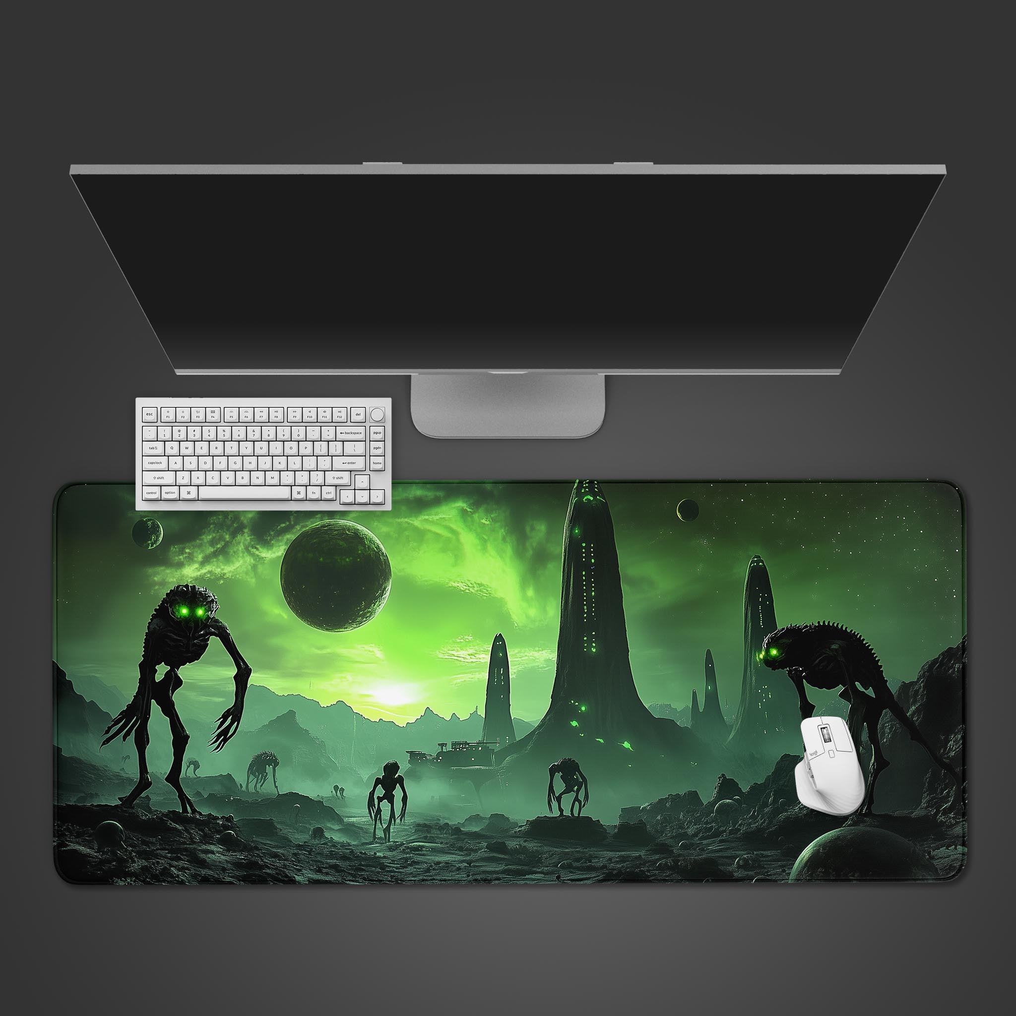 Allleftout Green Alien Worlds Desk Pad