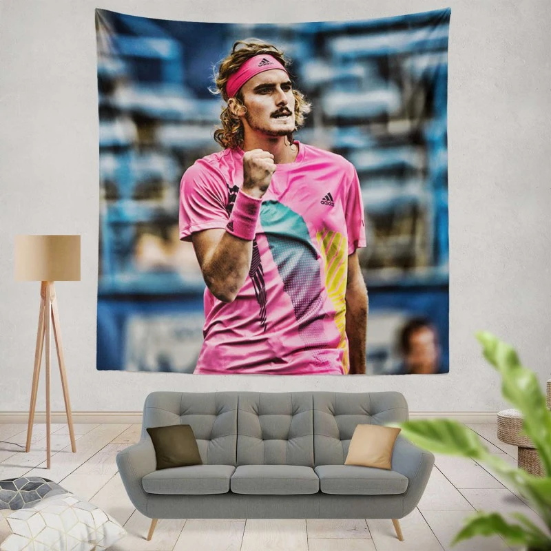 Energetic Tennis Player Stefanos Tsitsipas Tapestry