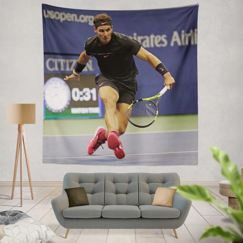 Energetic Tennis Player Rafael Nadal Tapestry